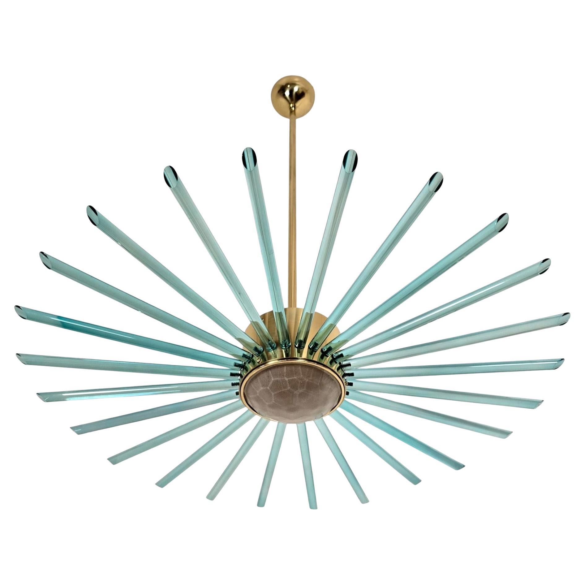 Green Glass and Brass Sputnik Chandelier, Italy