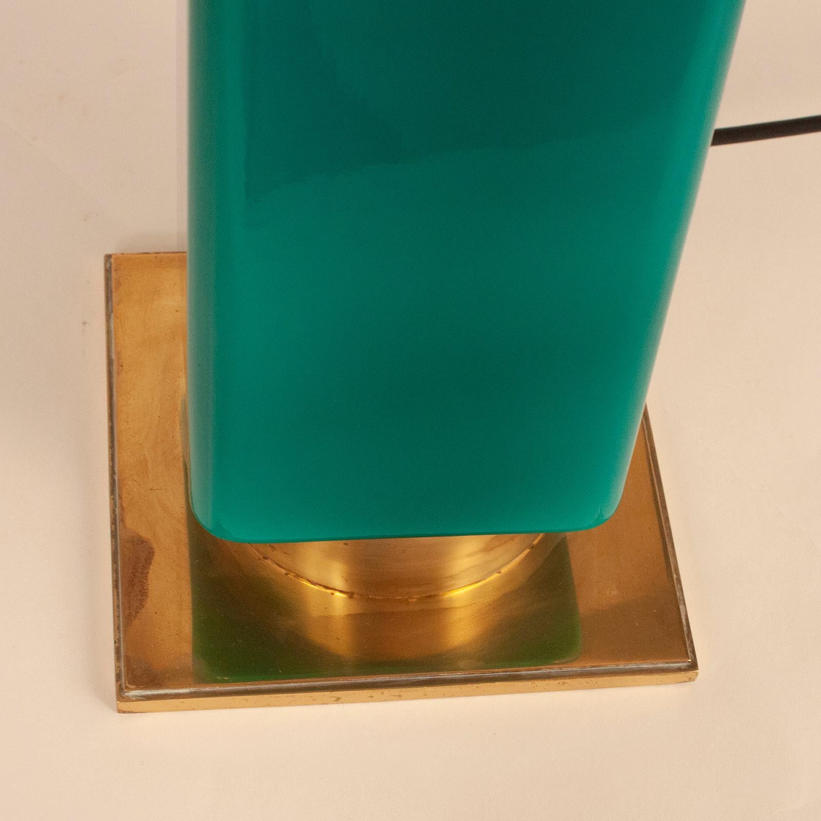 Green Glass and Brass Table Lamp Metalarte, Spain, 1950s 1