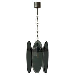 Plafonnier en verre vert et cadre chromé, années 1960, Italie