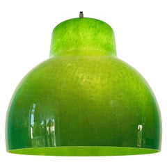 Retro Green Glass and Chrome Hanging Lamp by Peill & Putzler, 1970s, Germany