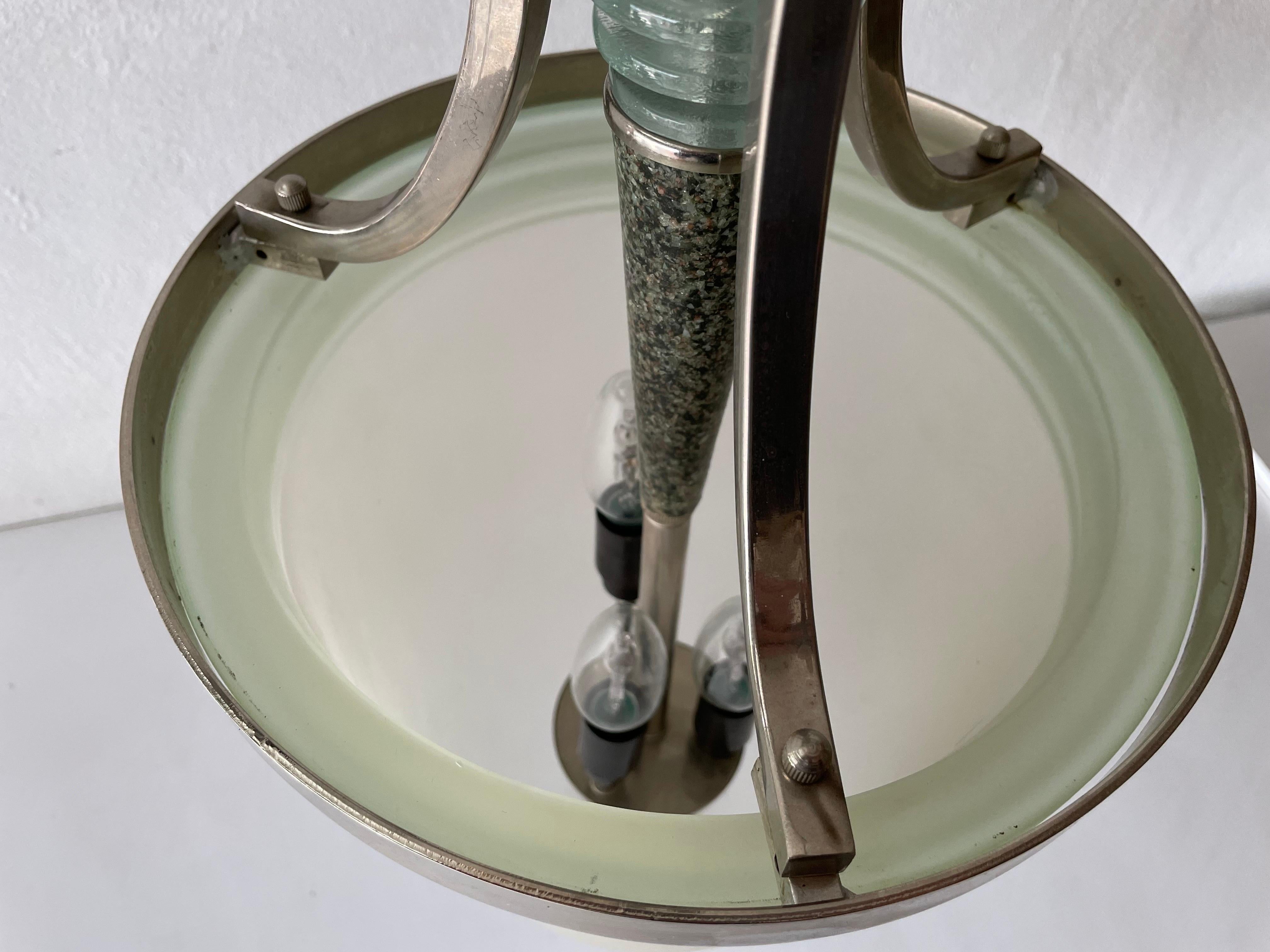 Green Glass and Marble Art Deco Chrome Body Ceiling Lamp, 1940s, Italy For Sale 2