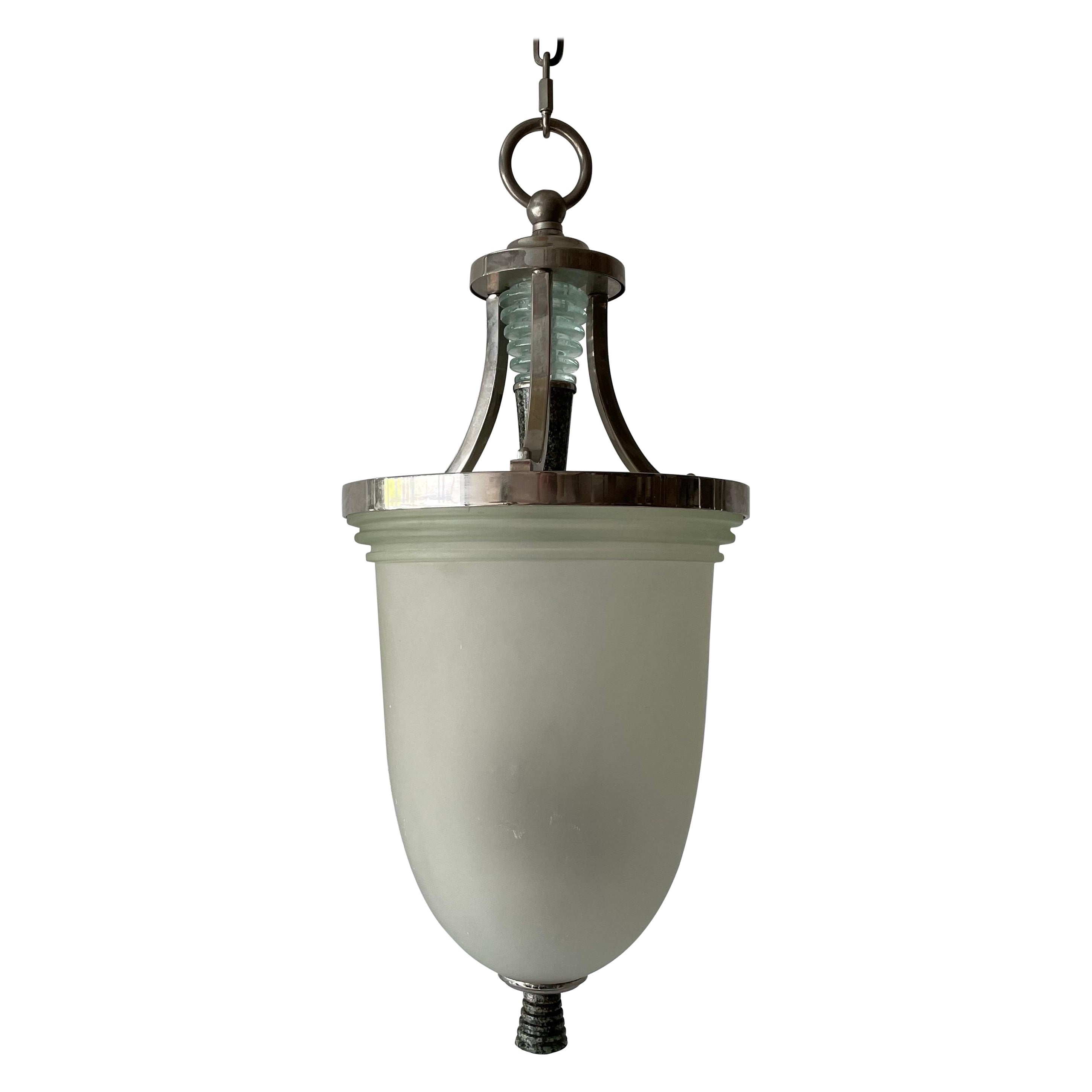 Lampada da soffitto in vetro verde e marmo Art Deco con corpo cromato, anni '40, Italia