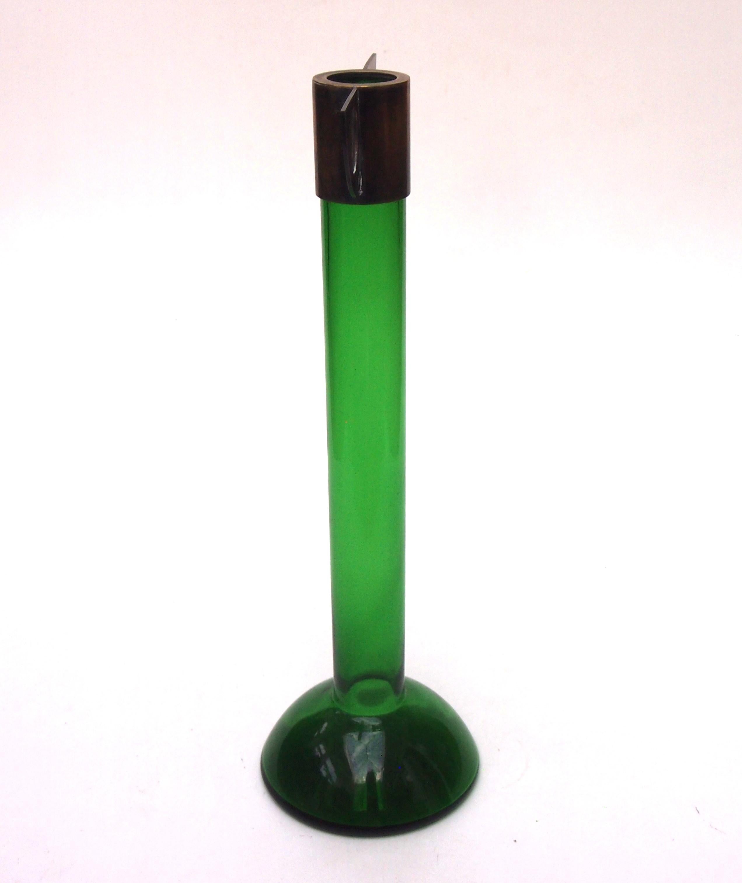 Czech Green Glass and Metal Solifleur  by Meyrs Neffe after a design by Joseph Hoffman For Sale