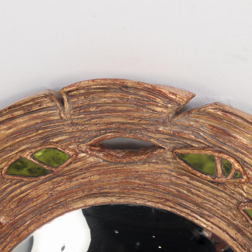 Mid-Century Modern Green glass and resin convex mirror. For Sale