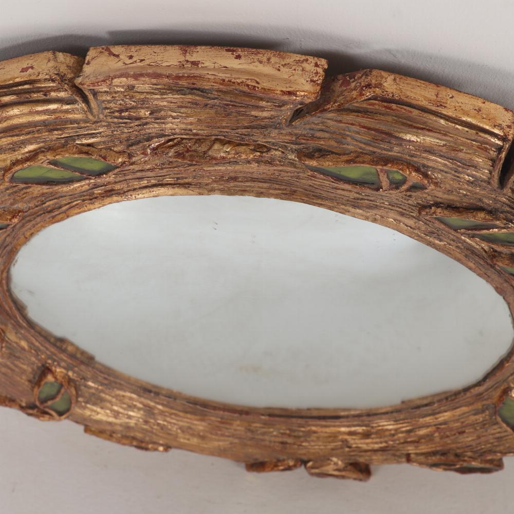 Contemporary Green glass and resin convex mirror. For Sale
