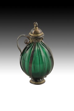 Green Glass and Silver Perfume Bottle, 19th Century