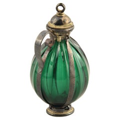 Antique Green Glass and Silver Perfume Bottle, 19th Century