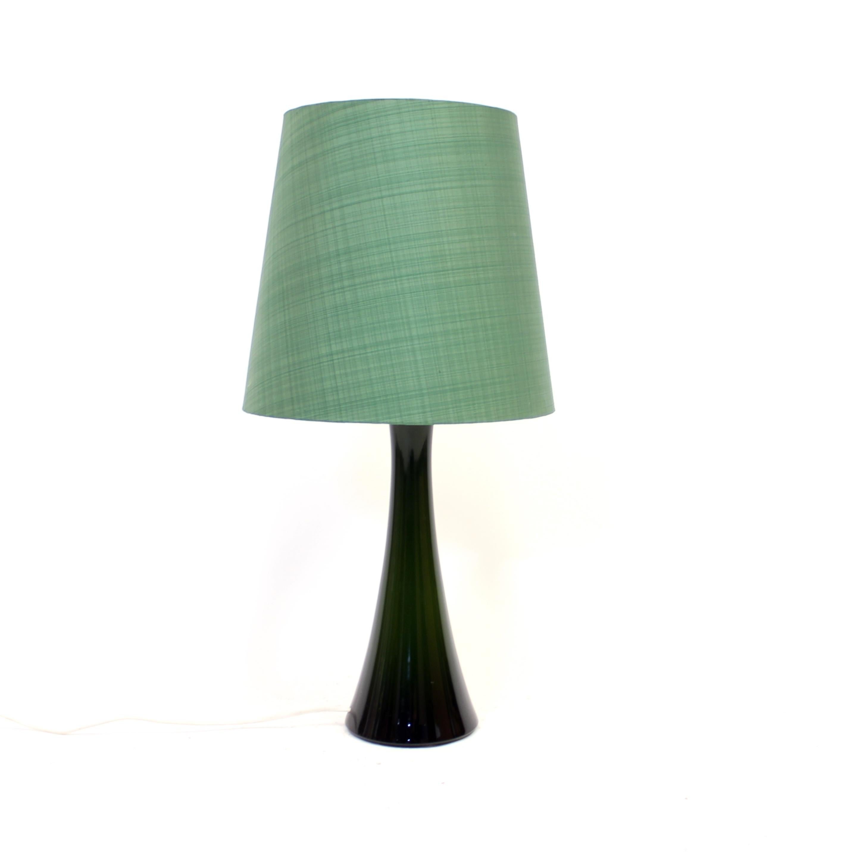 Swedish Green Glass and Teak Table Lamp by Bergboms, 1960s