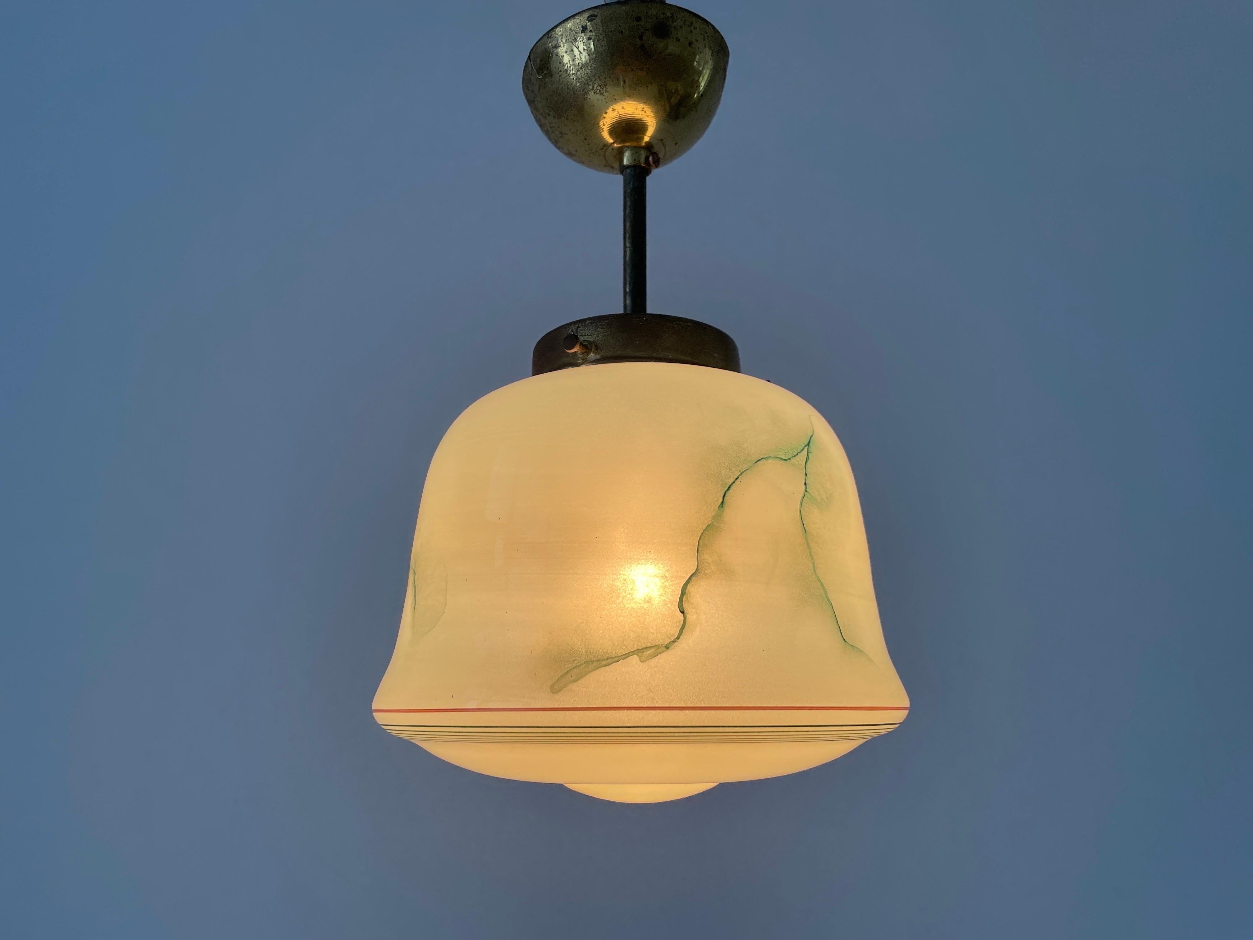 Green Glass Art Deco Small Ceiling Lamp, 1950s, Germany For Sale 5