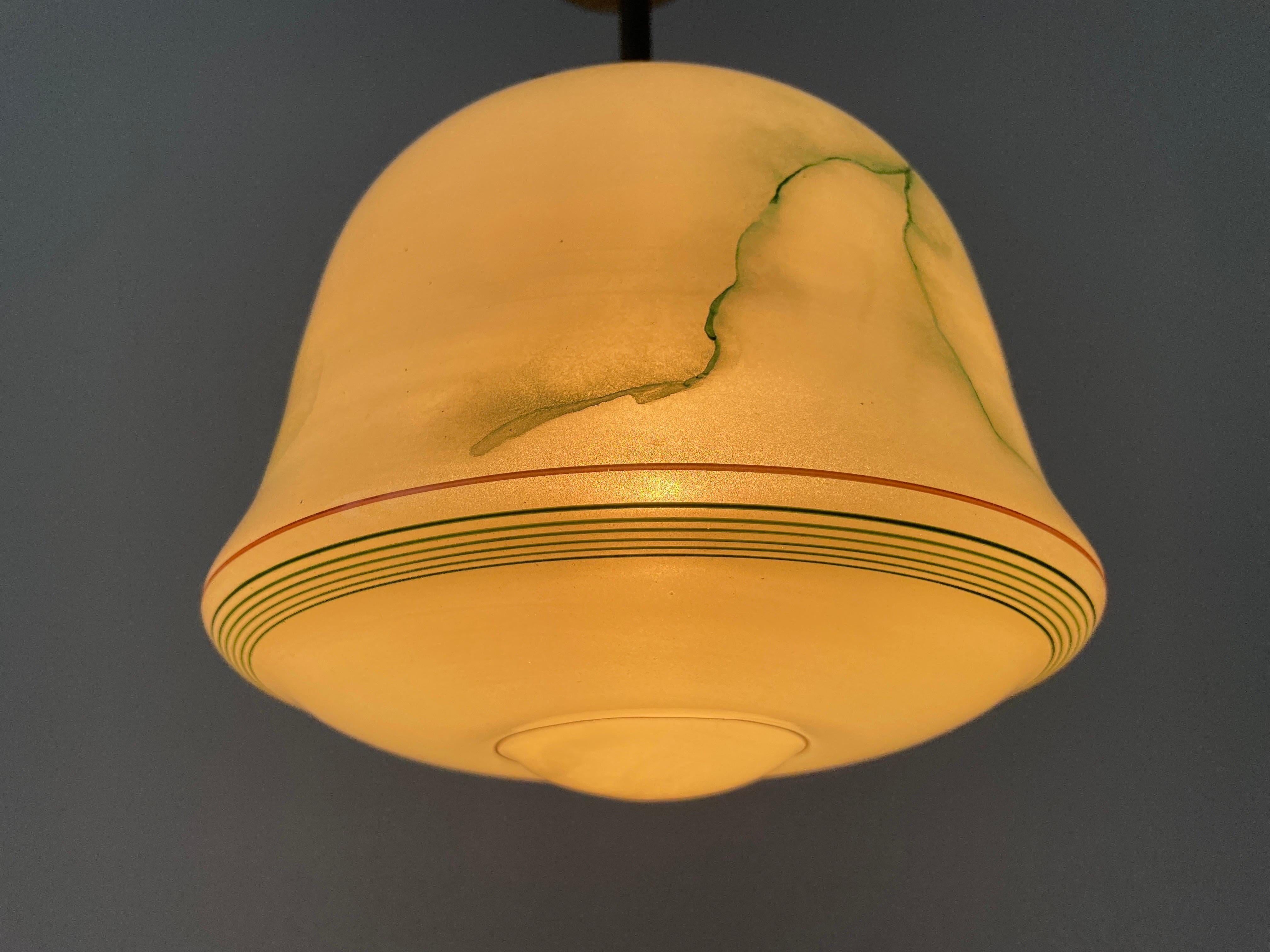 Green Glass Art Deco Small Ceiling Lamp, 1950s, Germany For Sale 6