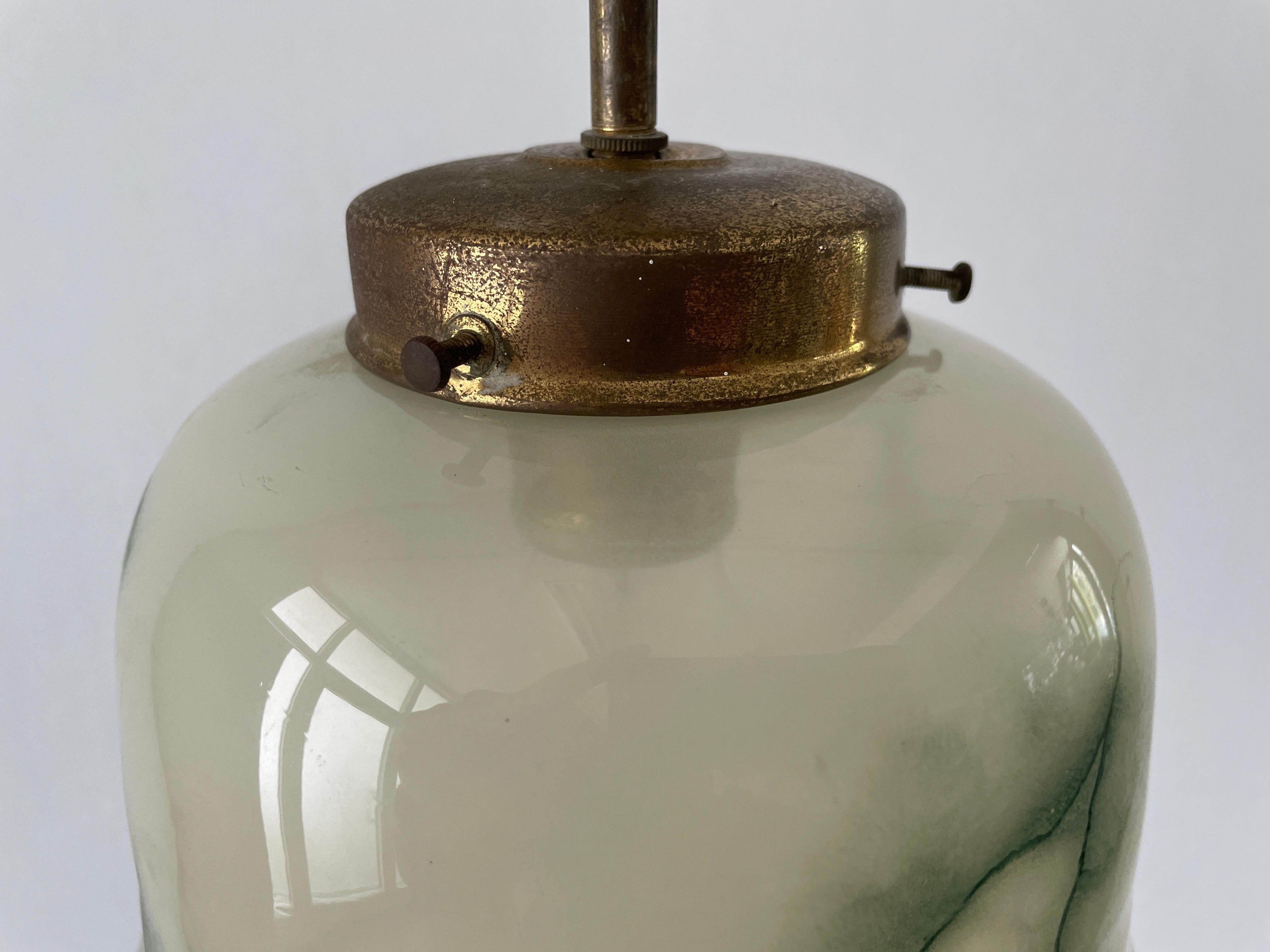 Mid-20th Century Green Glass Art Deco Small Ceiling Lamp, 1950s, Germany For Sale