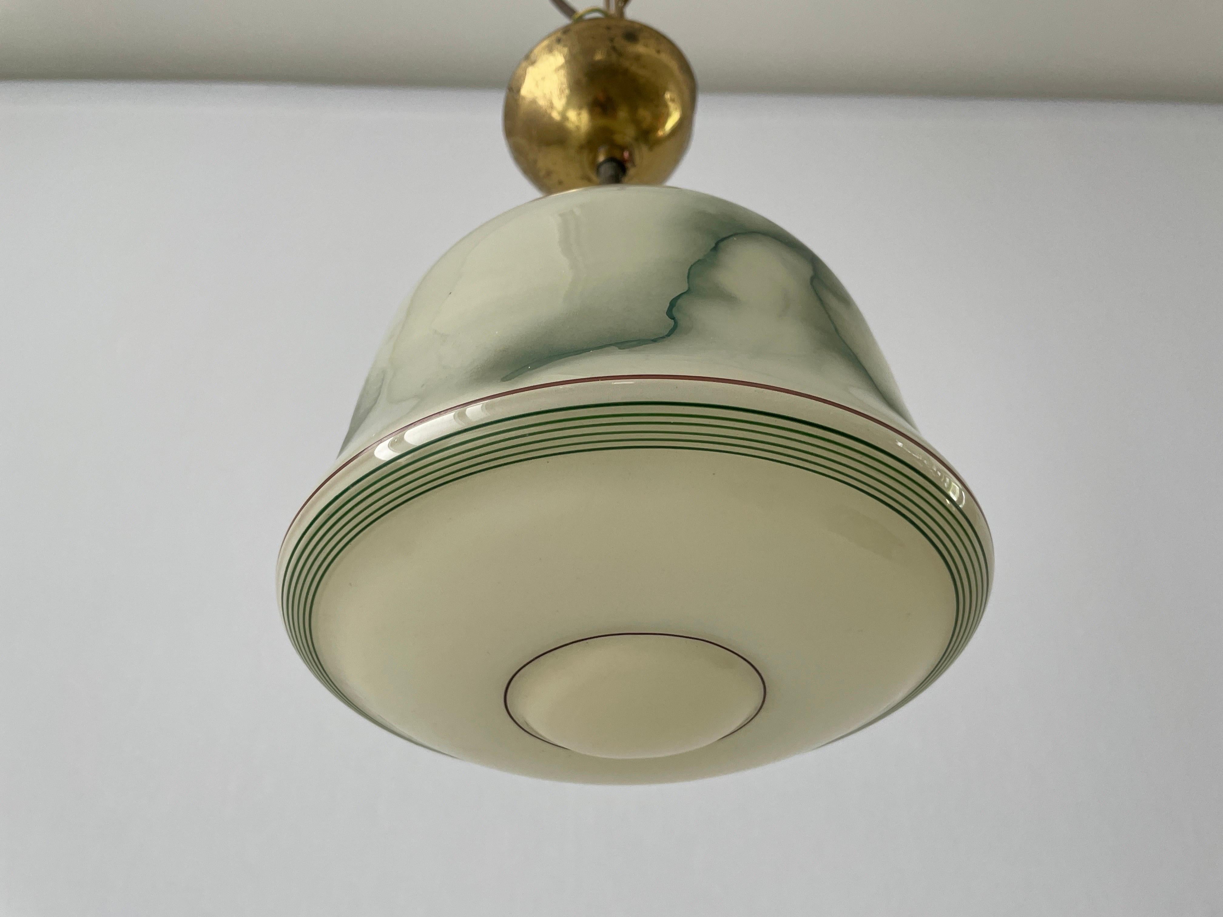Green Glass Art Deco Small Ceiling Lamp, 1950s, Germany For Sale 1