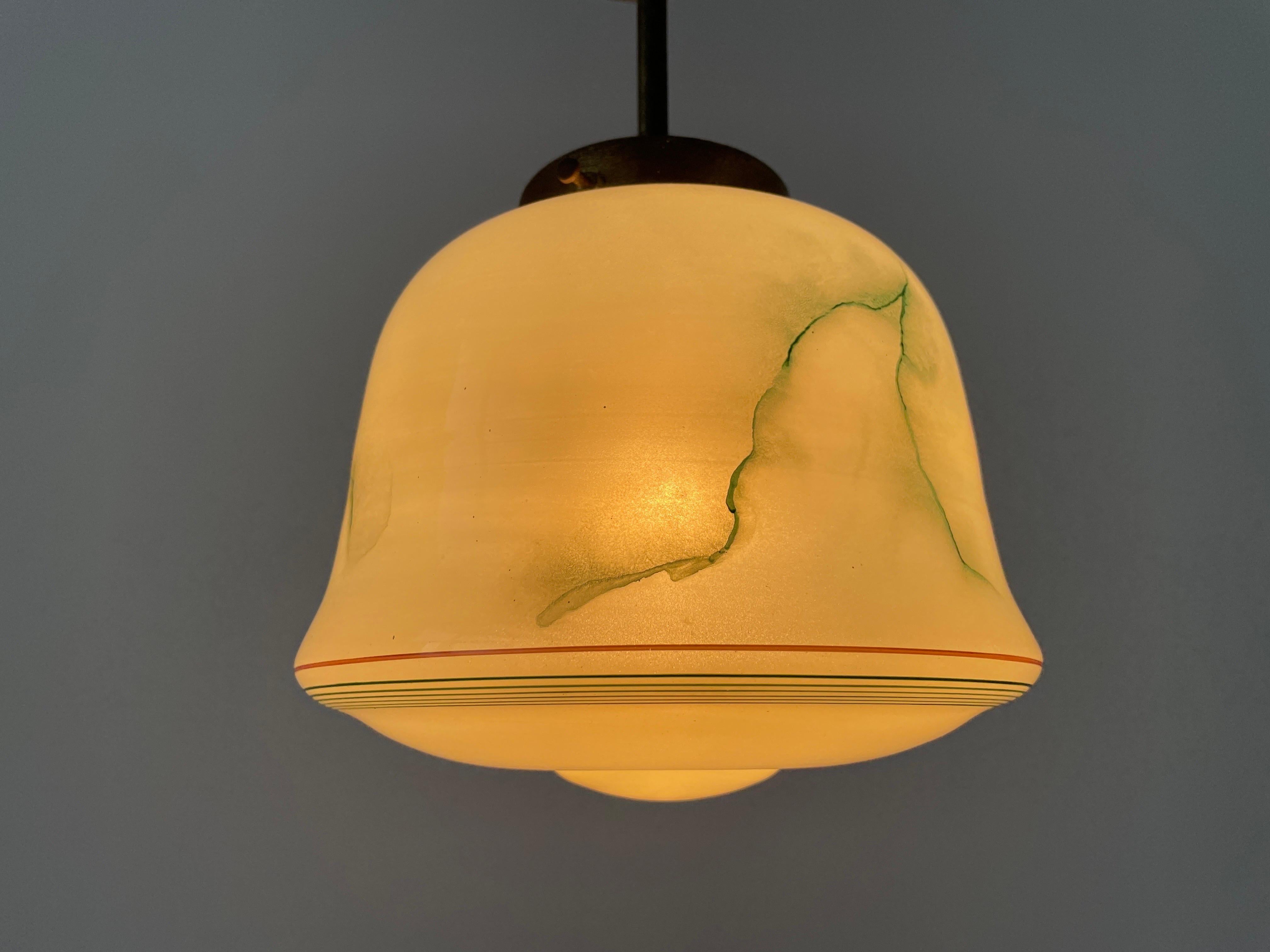 Green Glass Art Deco Small Ceiling Lamp, 1950s, Germany For Sale 2
