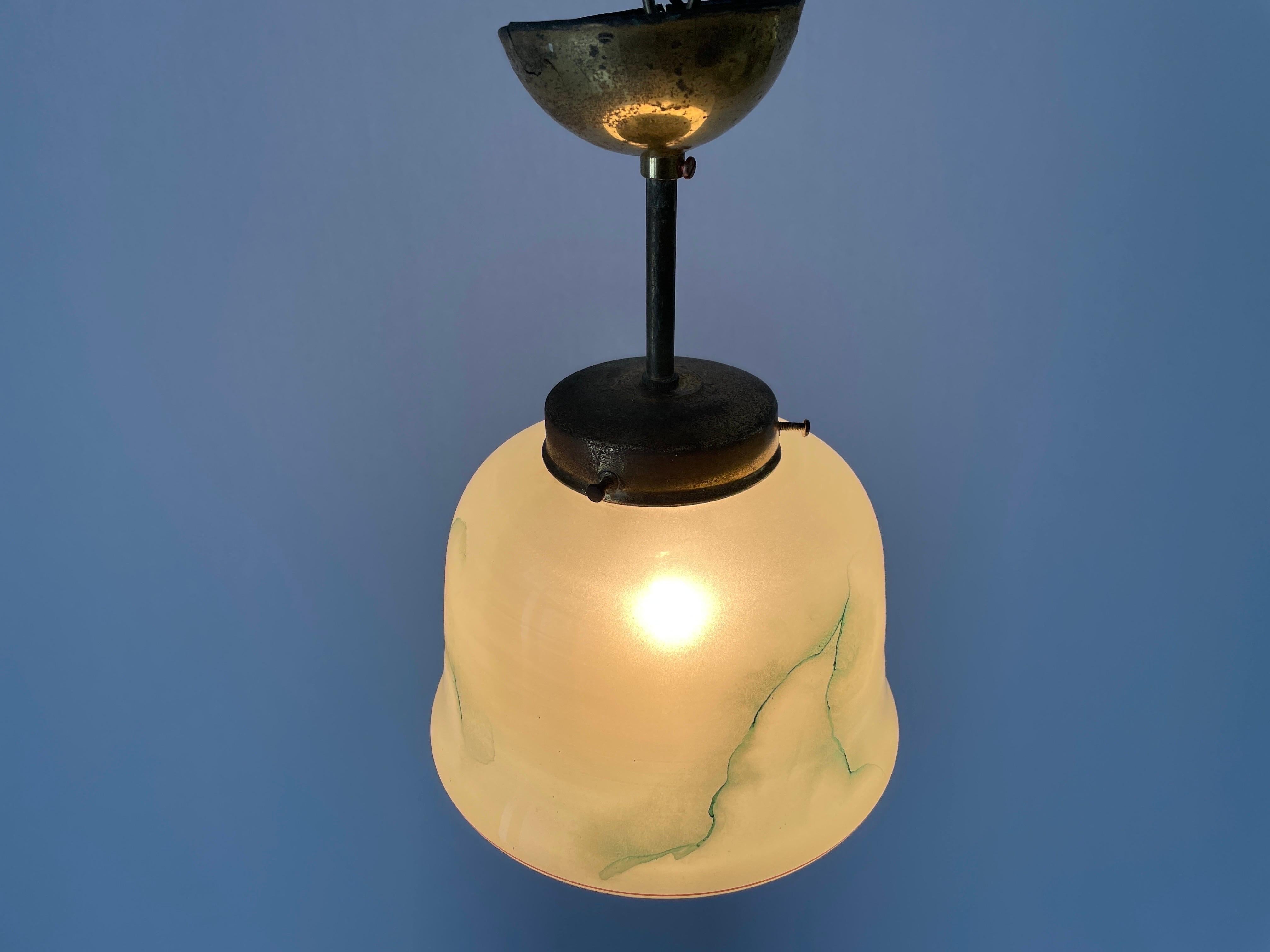 Green Glass Art Deco Small Ceiling Lamp, 1950s, Germany For Sale 4