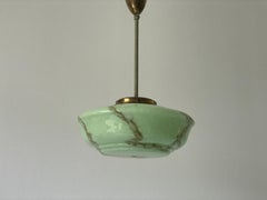 Green Glass Art Deco Style Ceiling Lamp, 1940s, Germany