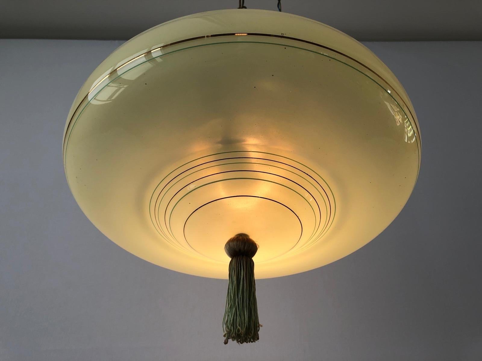 Green Glass Art Deco Style Ceiling Lamp, 1950s, Germany 7