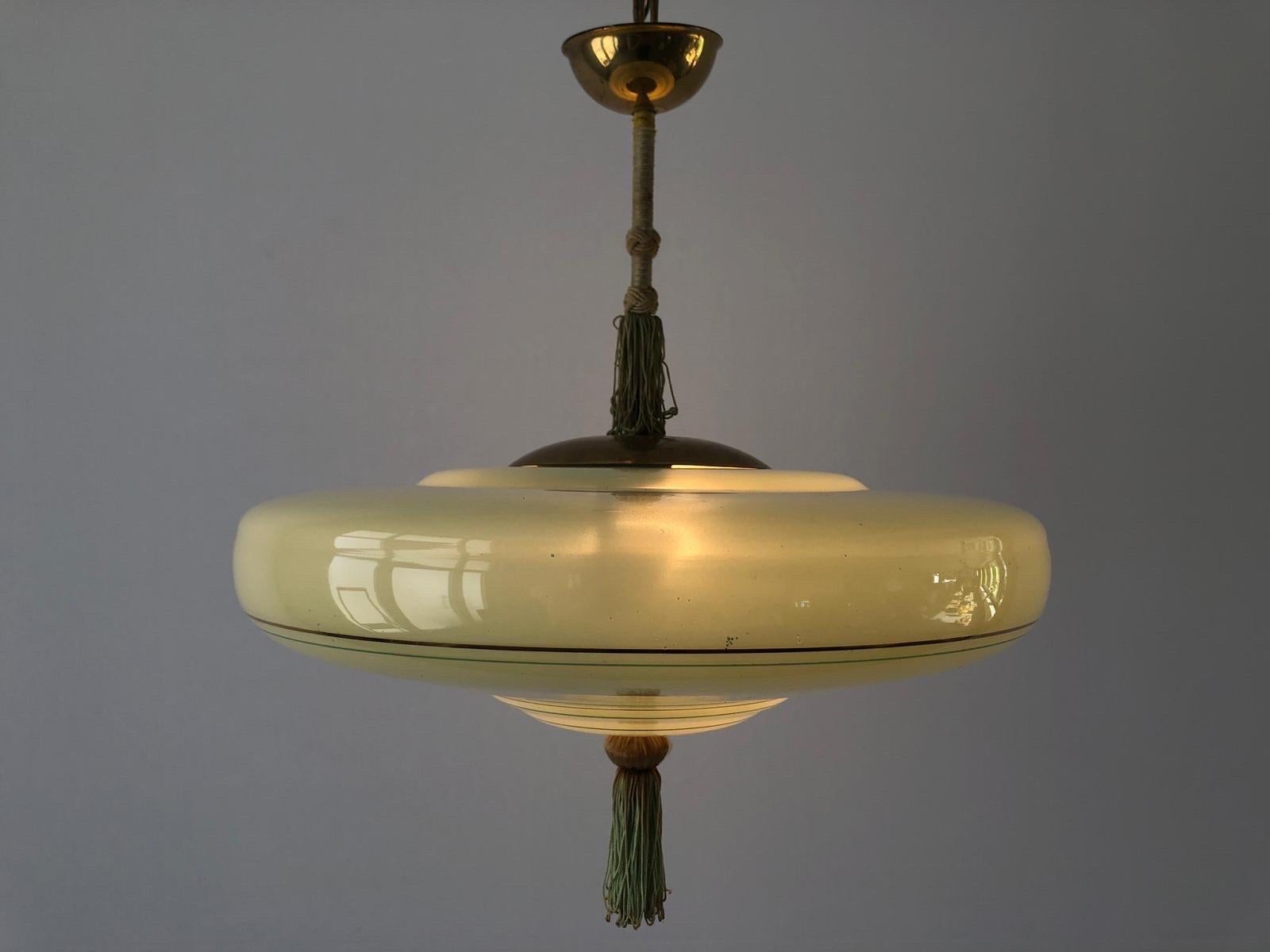 Green Glass Art Deco Style Ceiling Lamp, 1950s, Germany 5