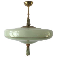 Green Glass Art Deco Style Ceiling Lamp, 1950s, Germany