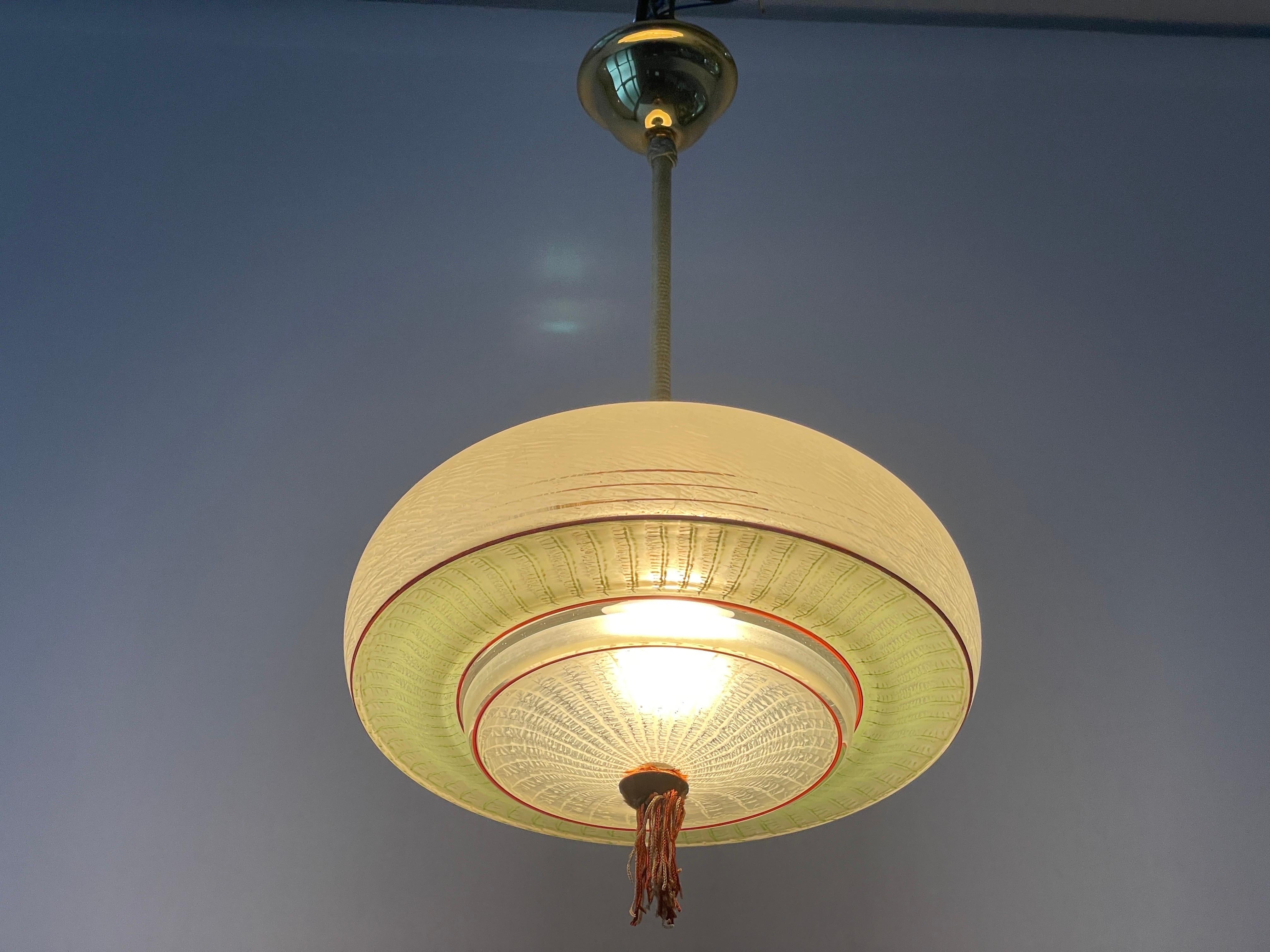 Green Glass Art Deco Style Ceiling Lamp, 1960s, Germany For Sale 5