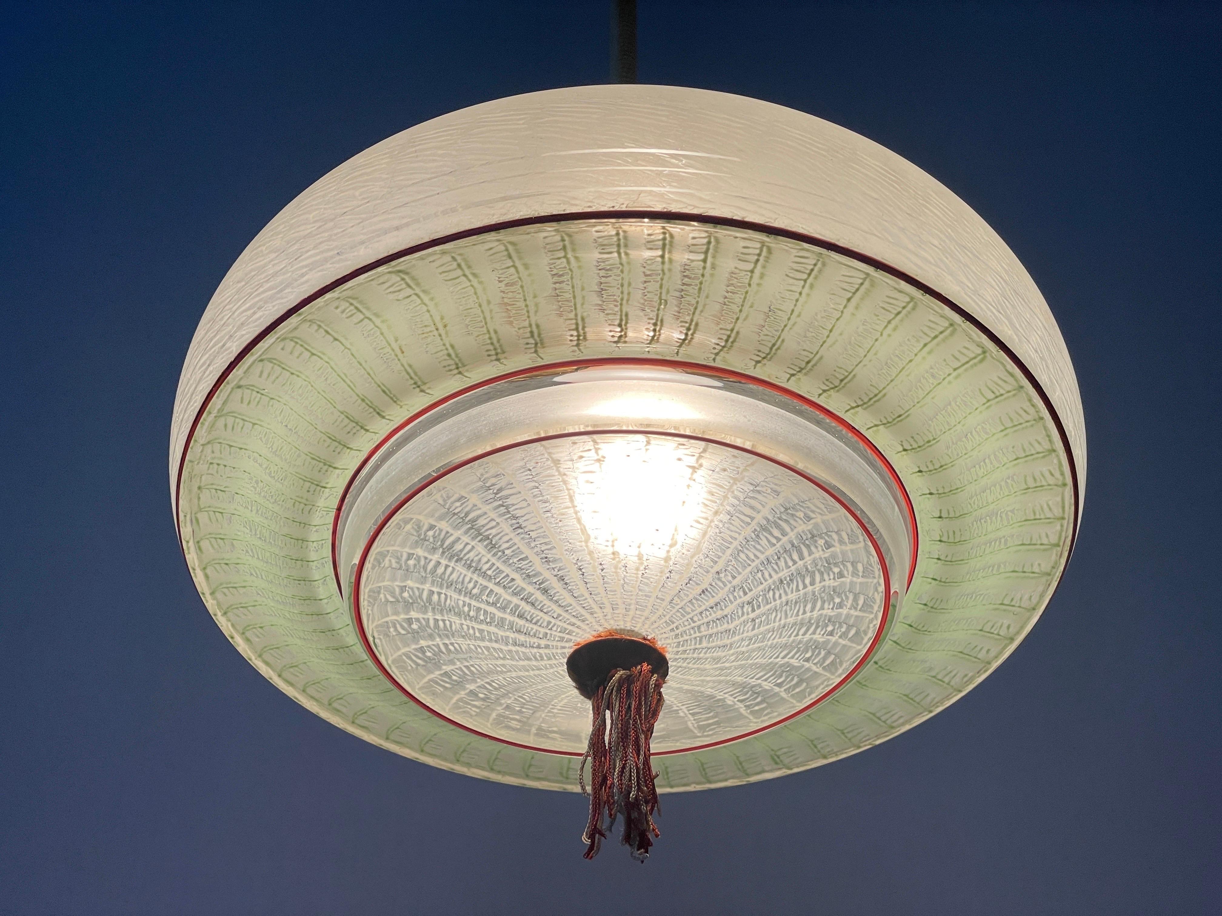 Grünglas-Deckenlampe im Art-Déco-Stil, 1960er Jahre, Deutschland im Angebot 5