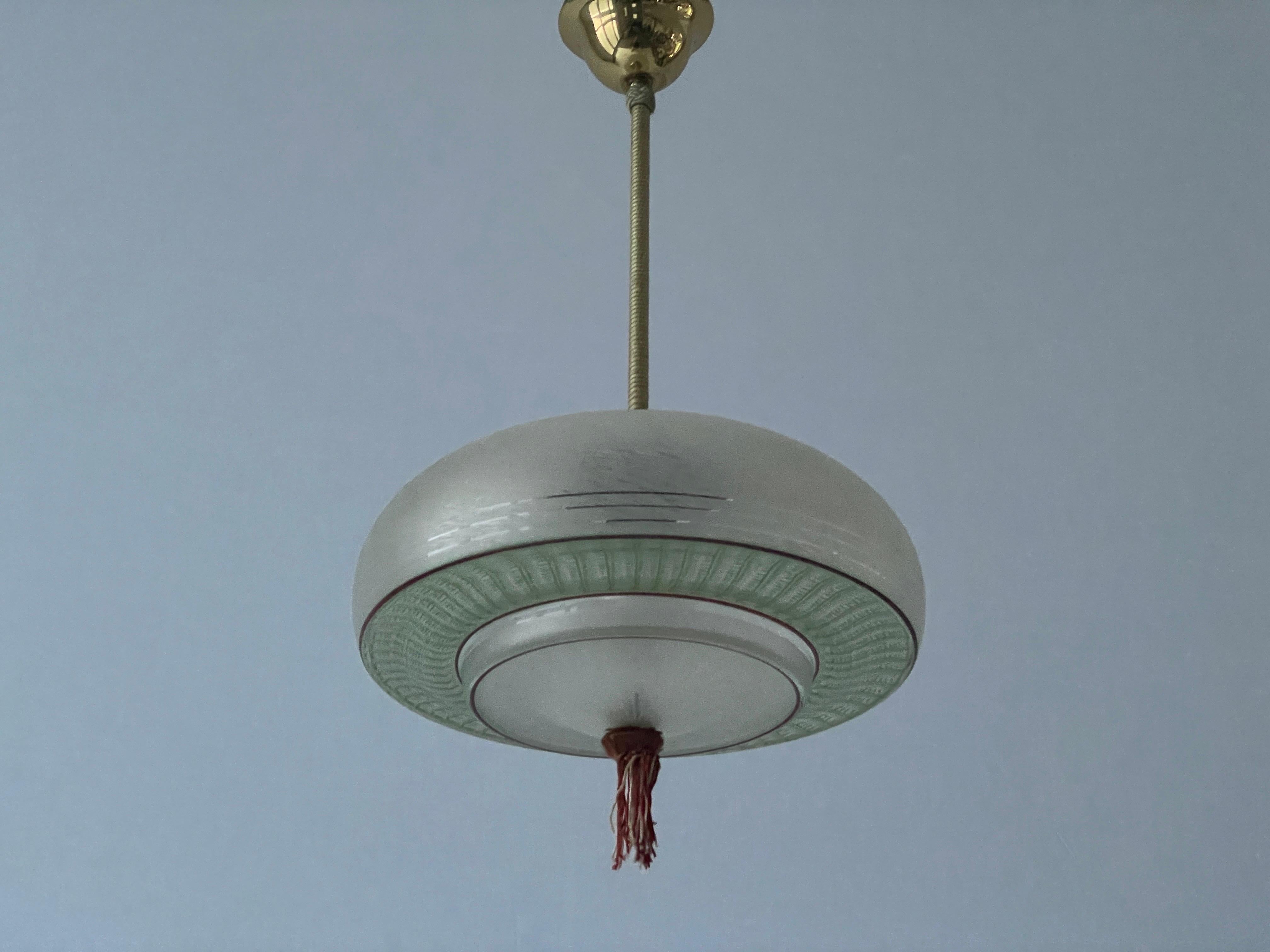 Green Glass Art Deco Style Ceiling Lamp, 1960s, Germany In Excellent Condition For Sale In Hagenbach, DE