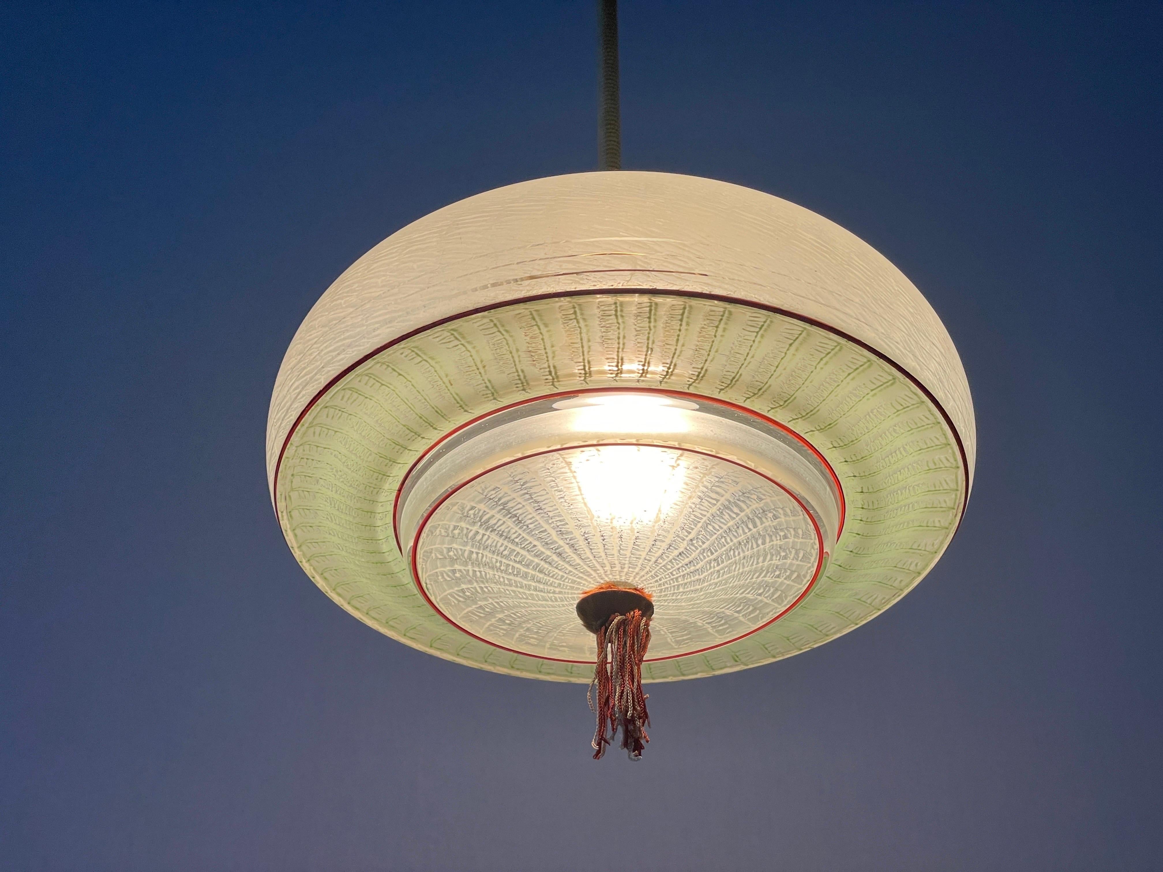 Grünglas-Deckenlampe im Art-Déco-Stil, 1960er Jahre, Deutschland im Angebot 3