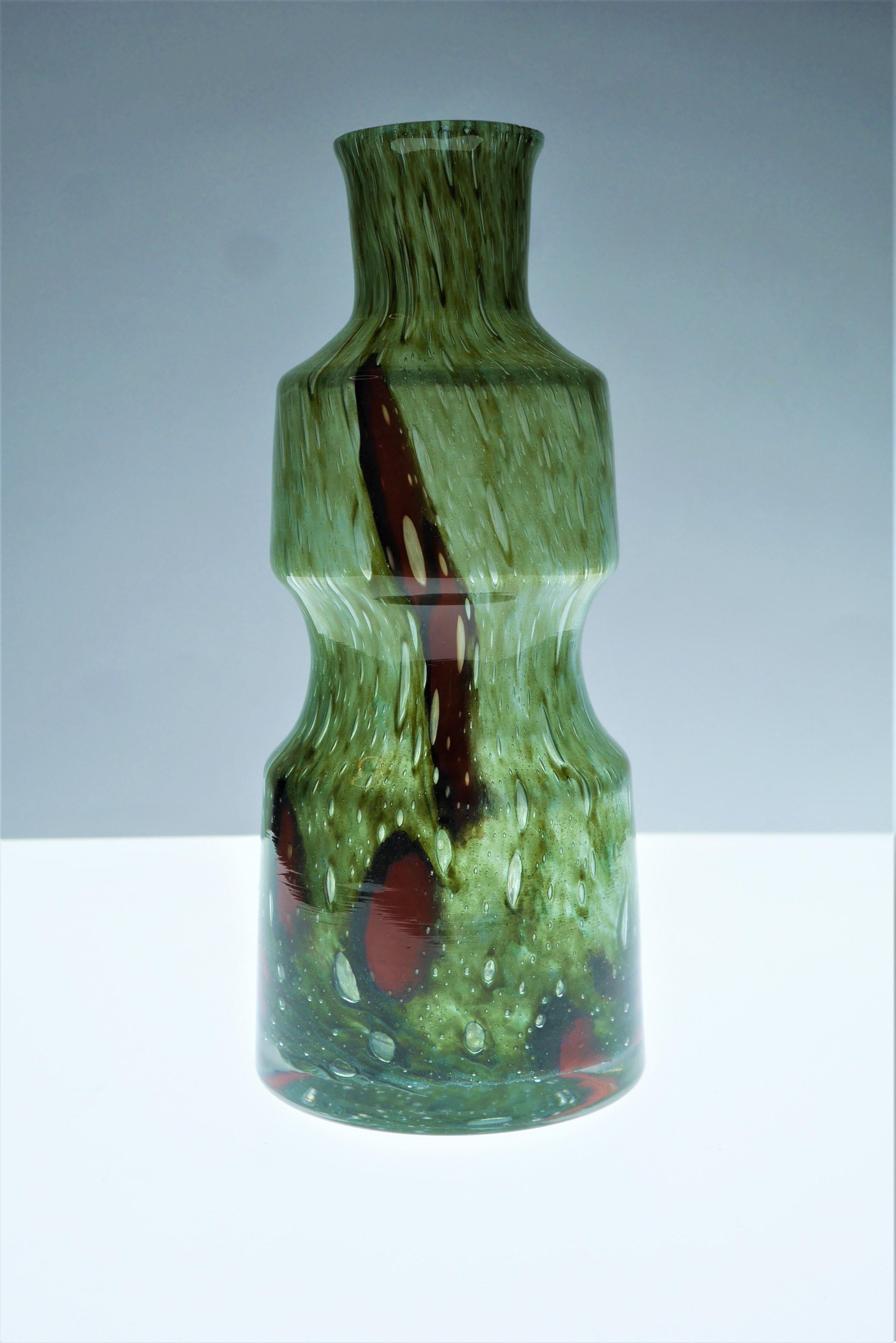 Czech Green Glass Art Vase from Prachen Glass Works