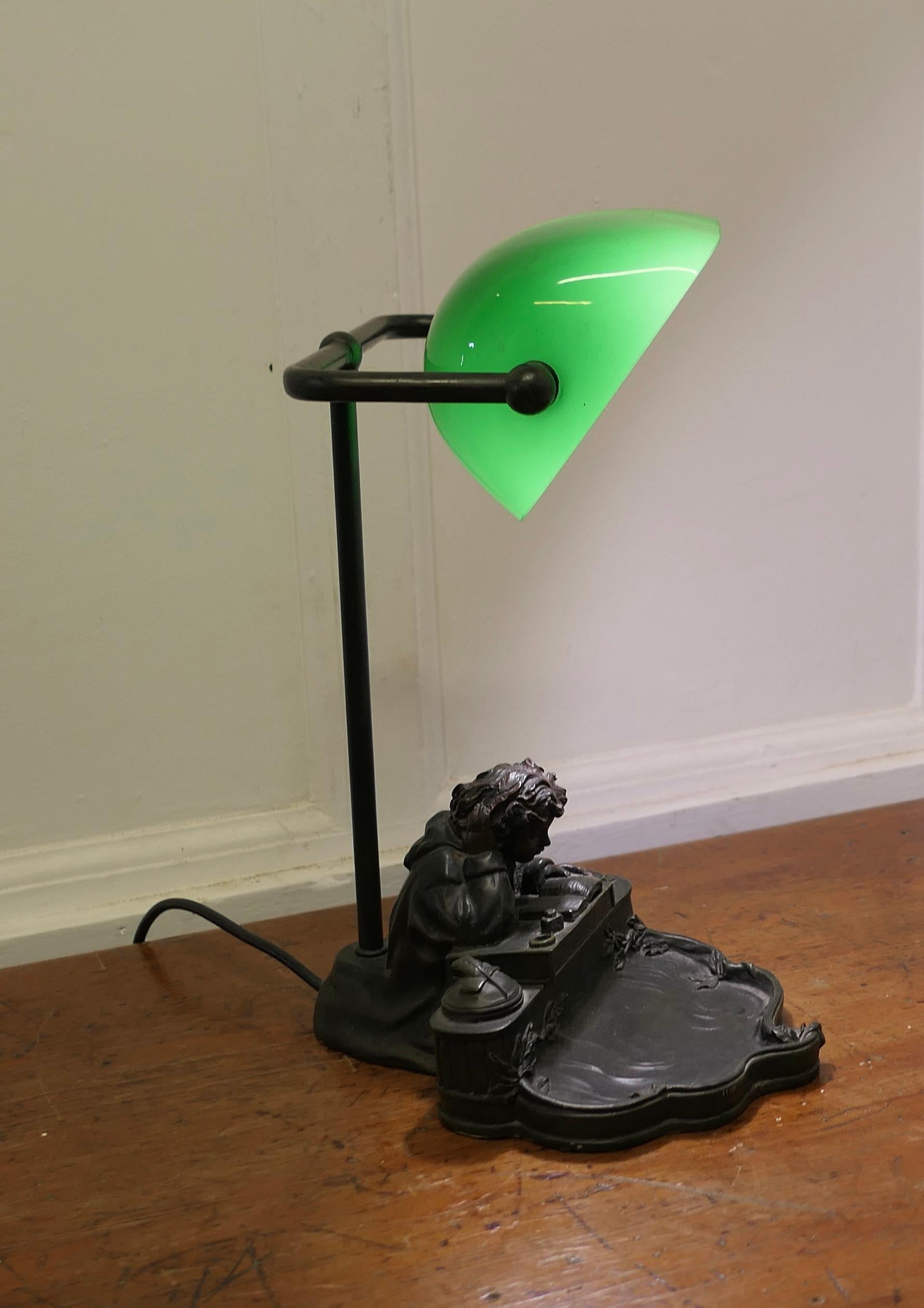 Green Glass Banker’s Desk Lamp      For Sale 2