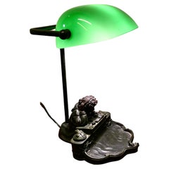 Banker's Desk Lamp aus grünem Glas     