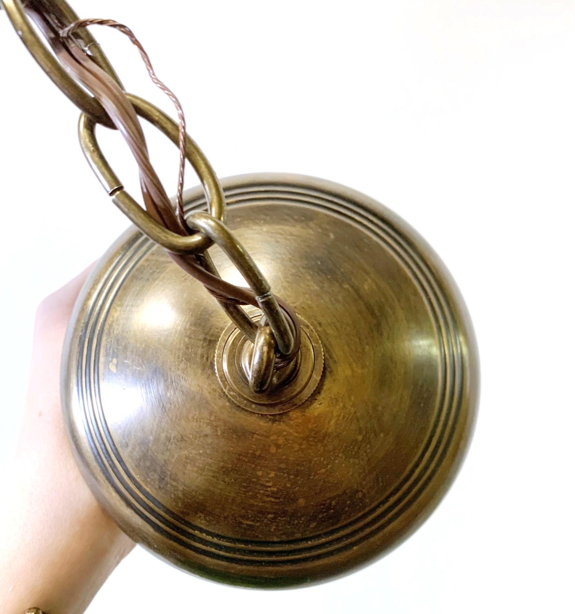 Green Glass Bell Jar Pendant Light Signed Val Saint Lambert, Late 1800s 3