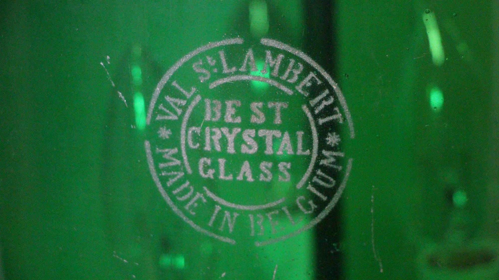 Belgian Green Glass Bell Jar Pendant Light Signed Val Saint Lambert, Late 1800s