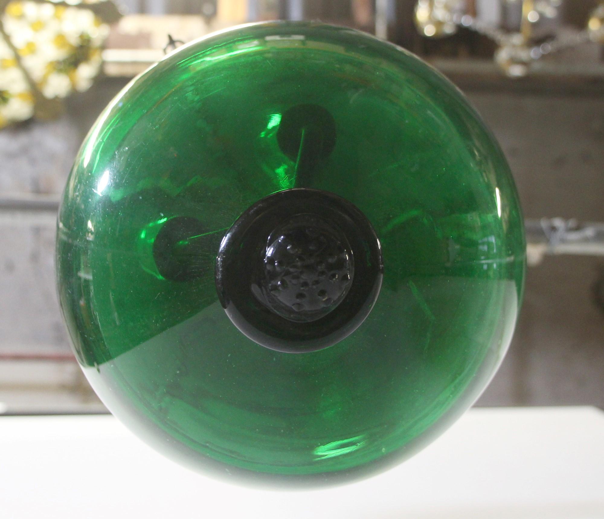 Green Glass Bell Jar Pendant Light Signed Val Saint Lambert, Late 1800s 1