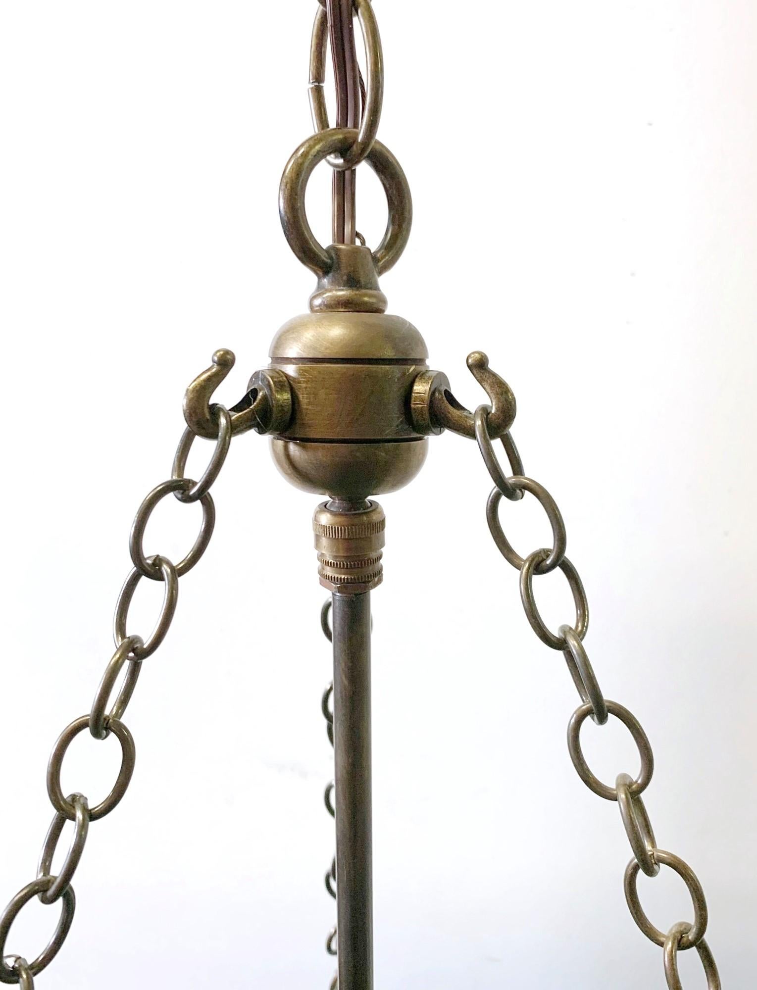 Green Glass Bell Jar Pendant Light w/ Brass Hardware 3 Lights 2