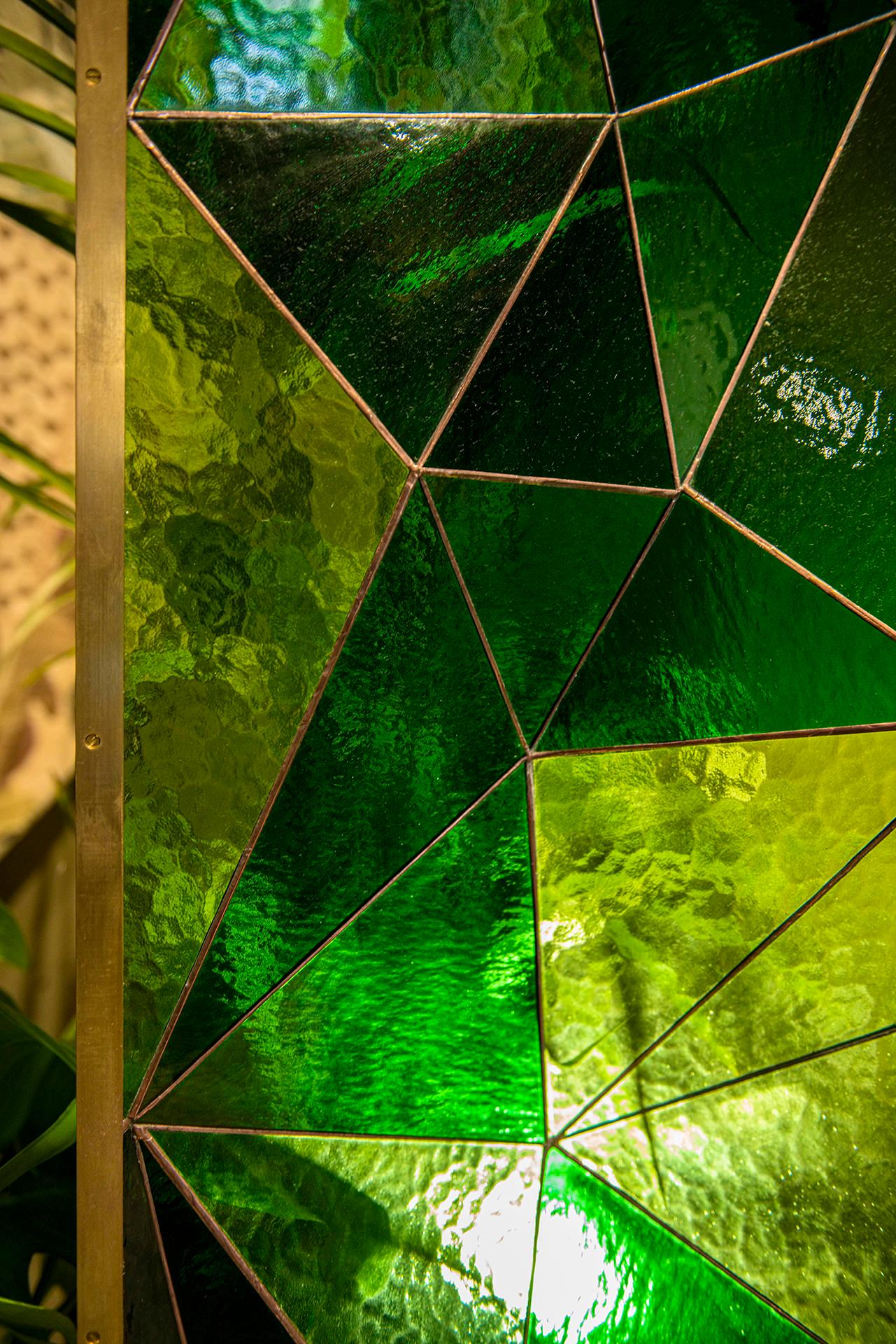 Green Glass-Brass Fractal Room Divider by Analogia Project for Delvis Unlimited For Sale 3