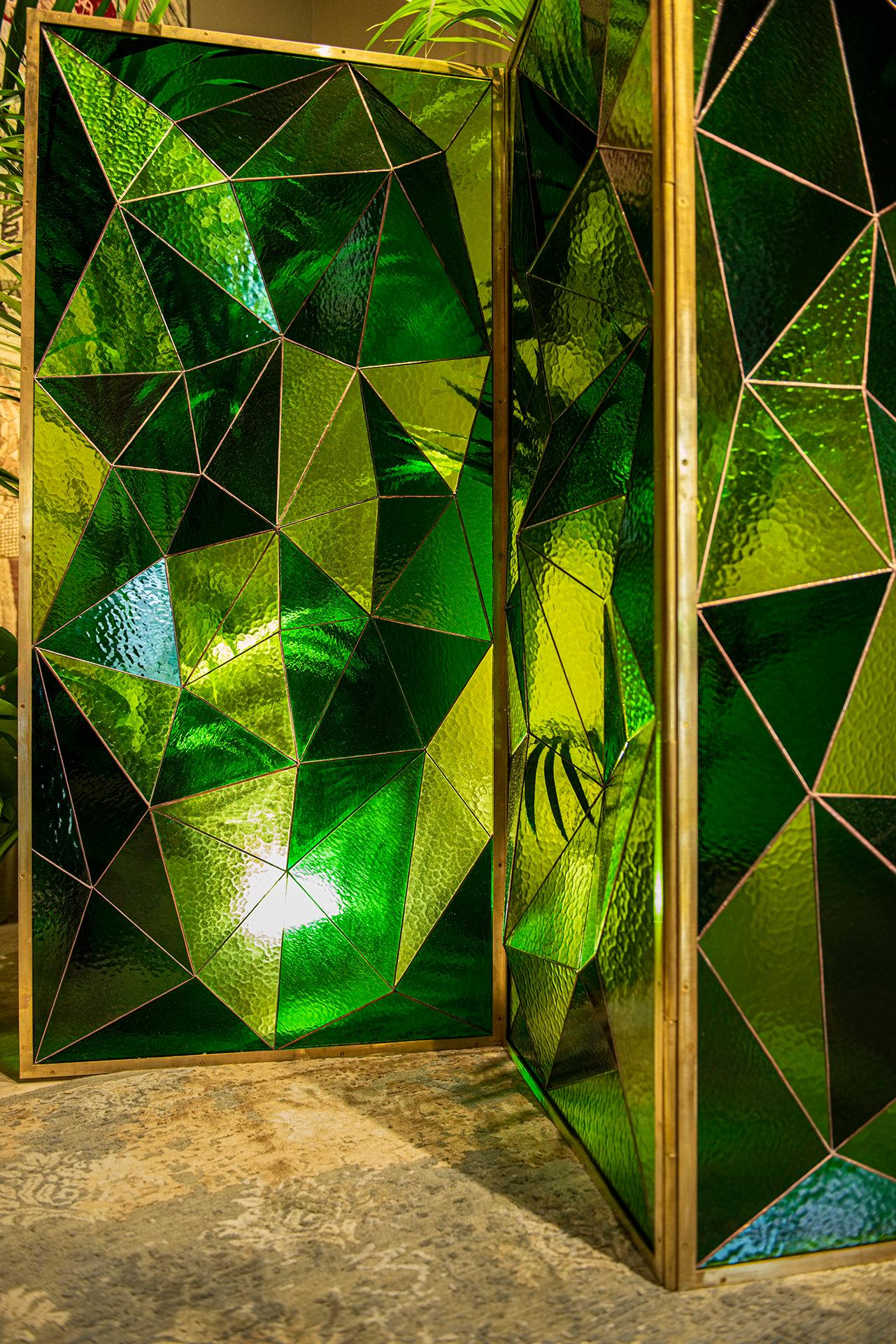 Green Glass-Brass Fractal Room Divider by Analogia Project for Delvis Unlimited For Sale 4