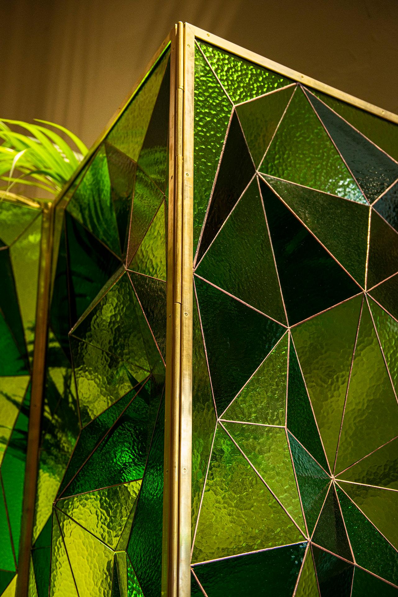 Green Glass-Brass Fractal Room Divider by Analogia Project for Delvis Unlimited For Sale 5