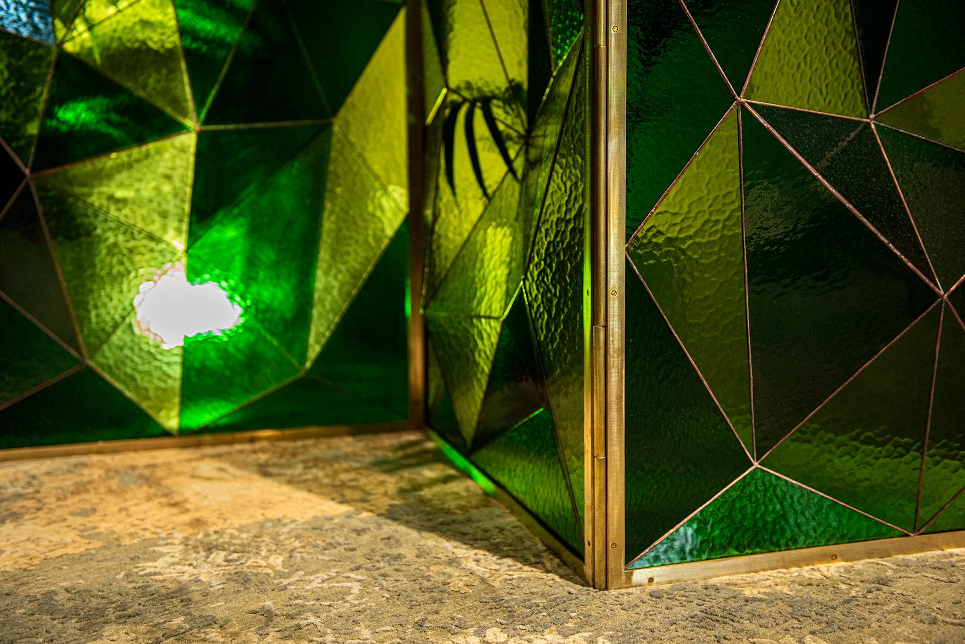 Green Glass-Brass Fractal Room Divider by Analogia Project for Delvis Unlimited For Sale 6