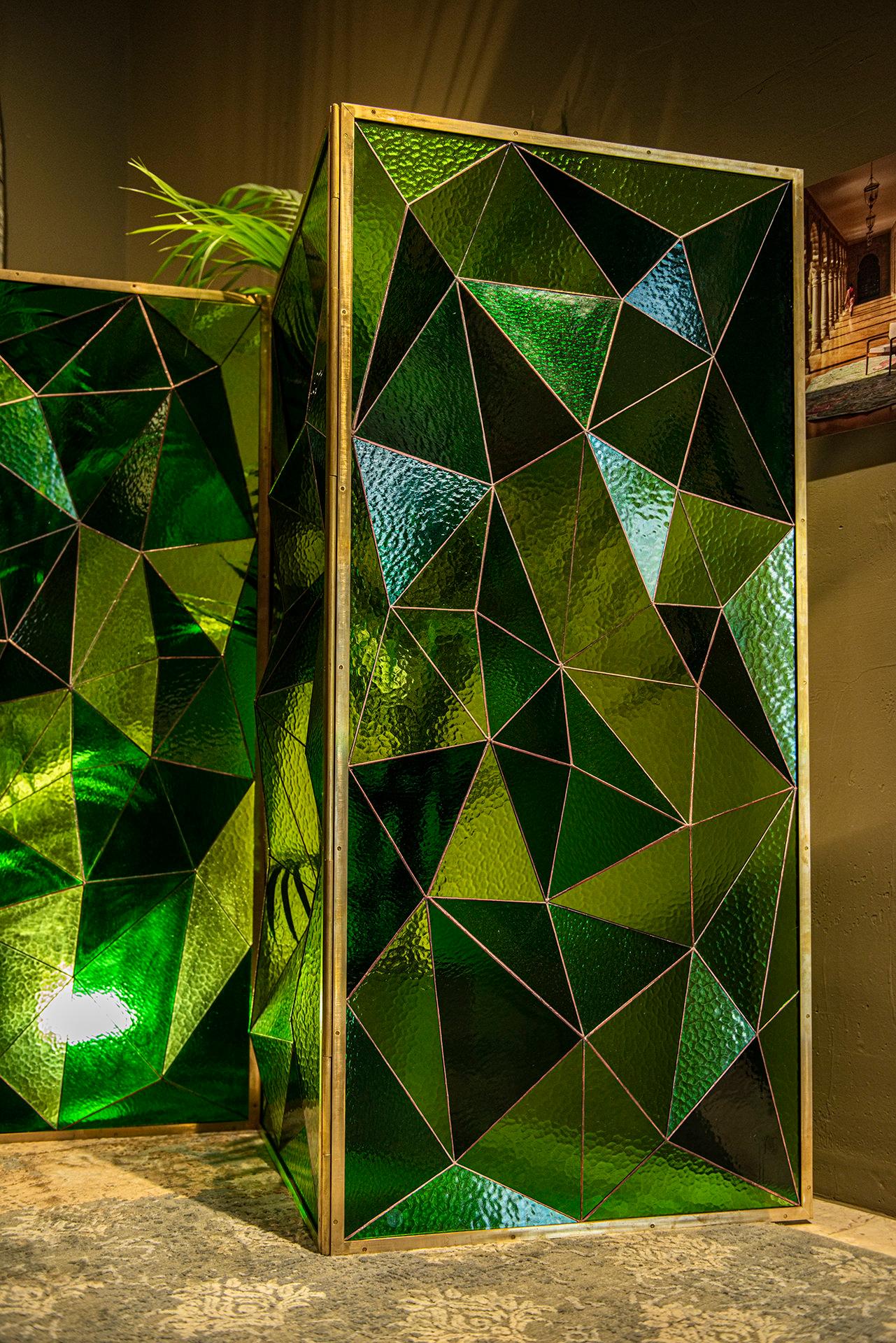 Green Glass-Brass Fractal Room Divider by Analogia Project for Delvis Unlimited For Sale 7