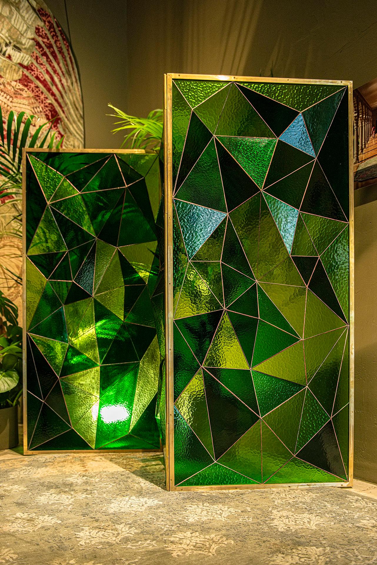 Green Glass-Brass Fractal Room Divider by Analogia Project for Delvis Unlimited For Sale 8