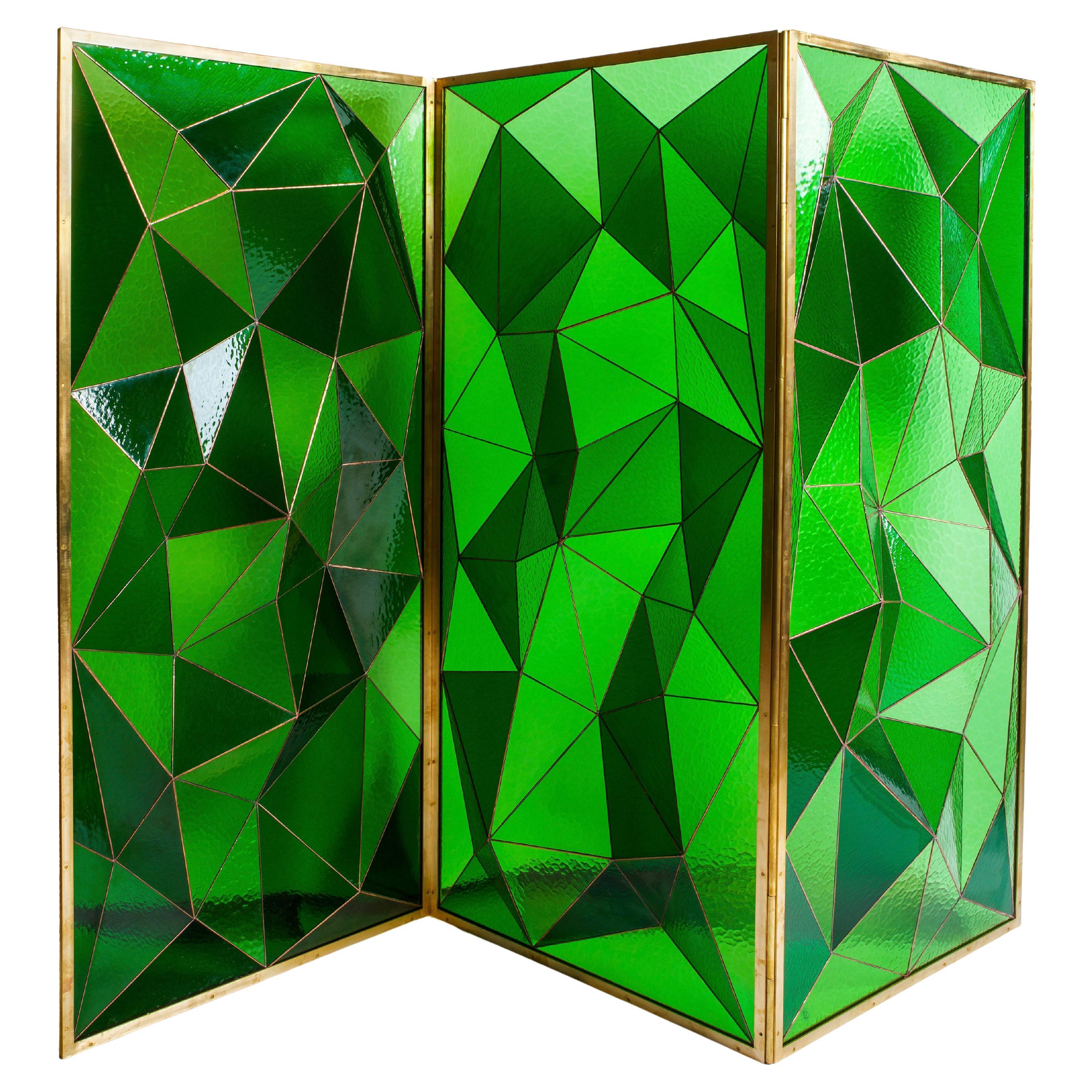 Green Glass-Brass Fractal Room Divider by Analogia Project for Delvis Unlimited For Sale