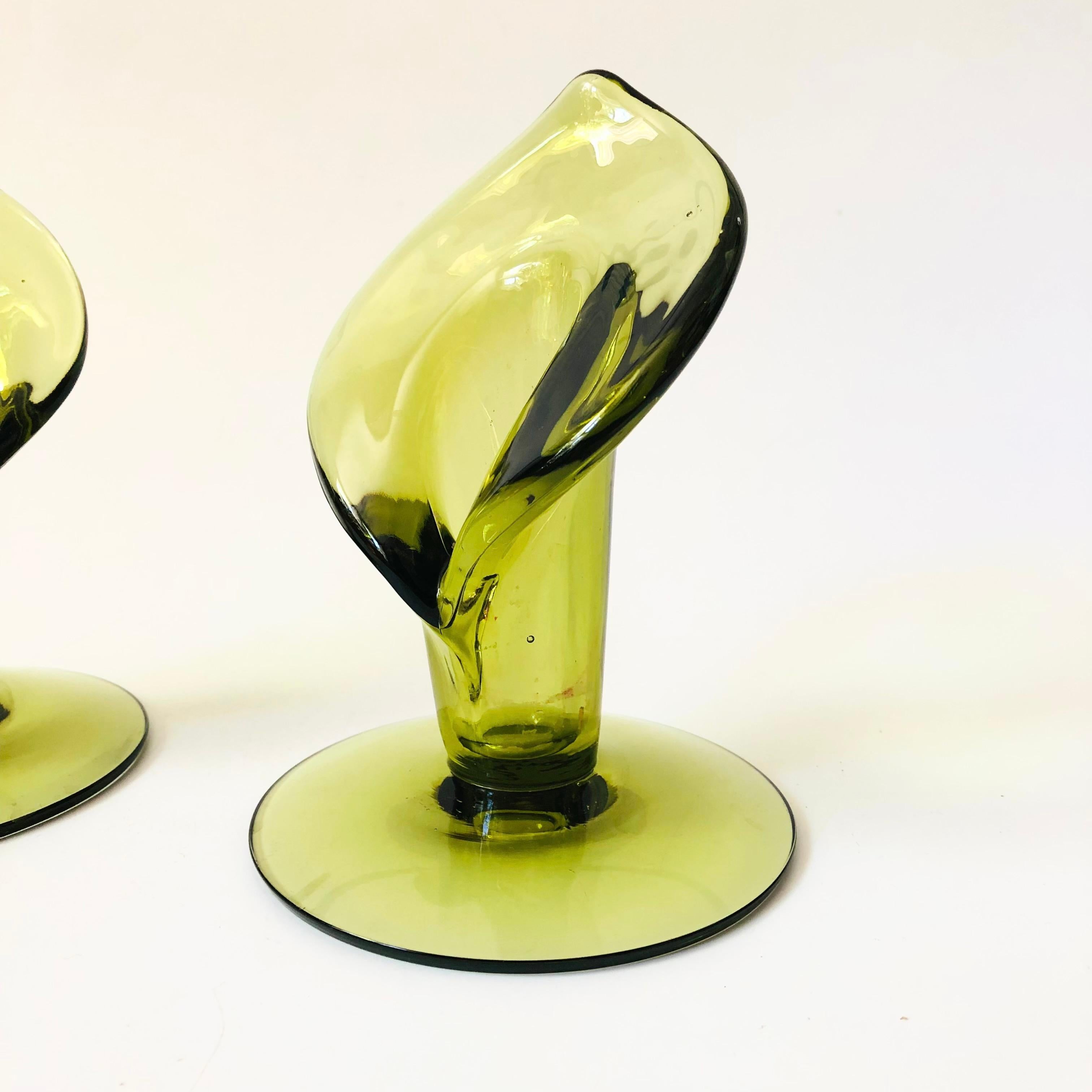 Green Glass Calla Lily Candle Holders by Cambridge Glass - Set of 2 1