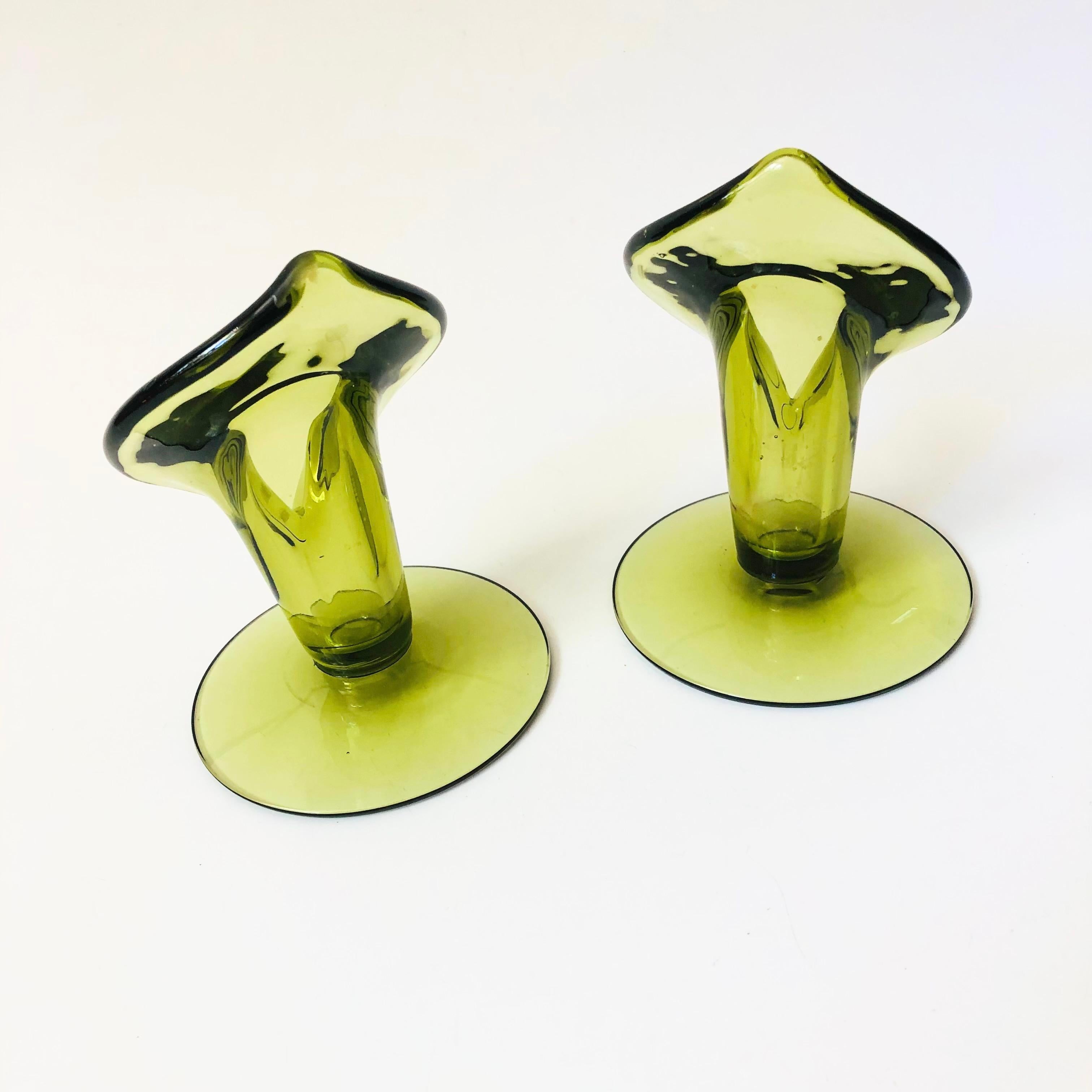 Green Glass Calla Lily Candle Holders by Cambridge Glass - Set of 2 4