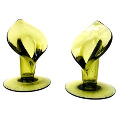 Green Glass Calla Lily Candle Holders by Cambridge Glass - Set of 2