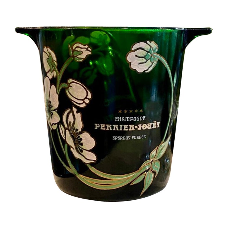 Raffreddatore di champagne in vetro verde, Perrier Jouët in vendita