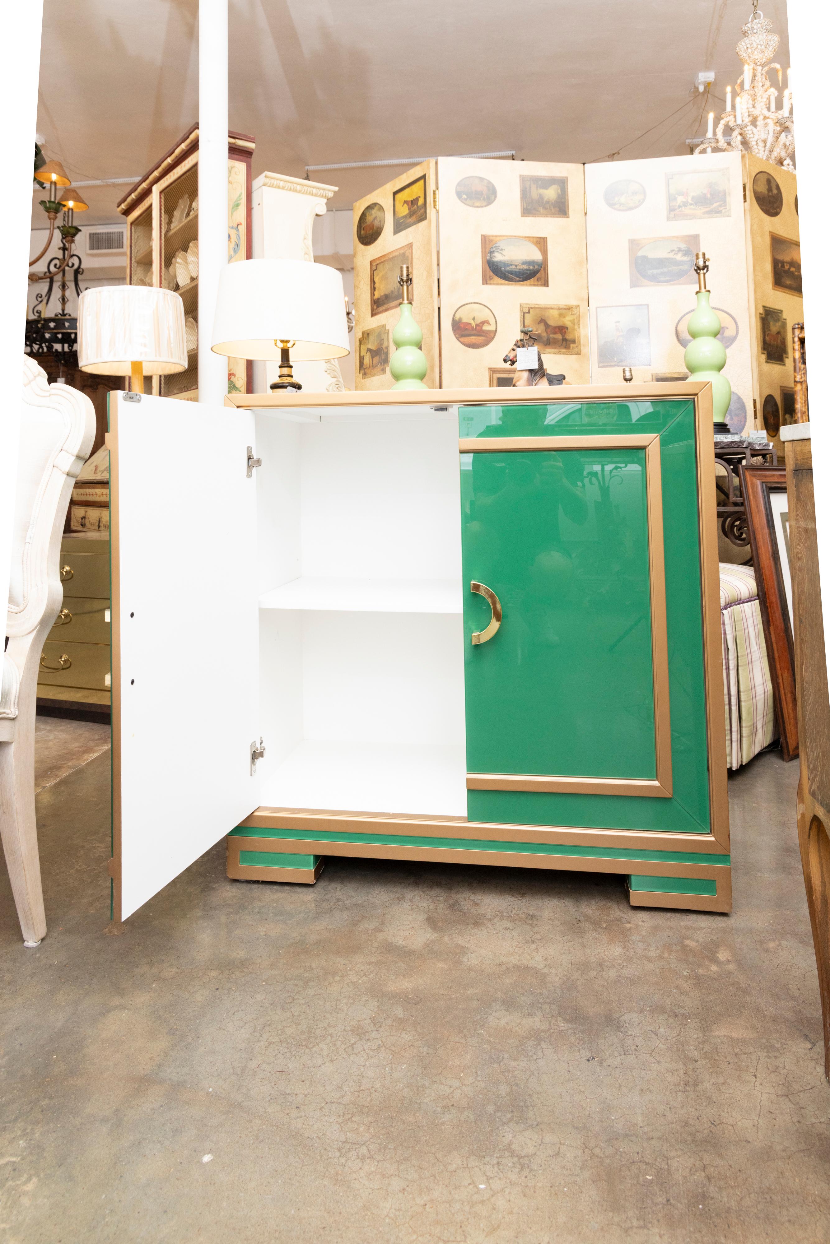 Unknown Green Glass and Brass Cabinet