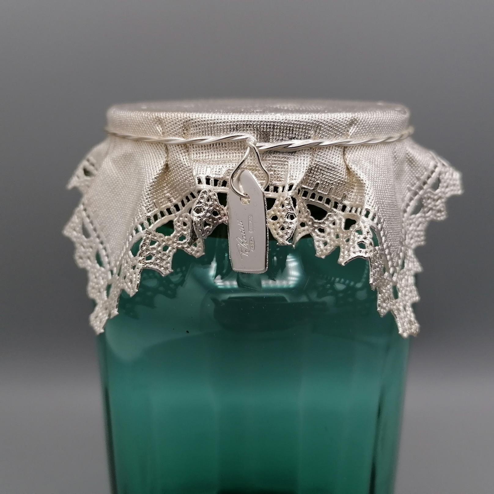 Green glass chocolate or sweets jar with 925 sterling silver lid For Sale 4