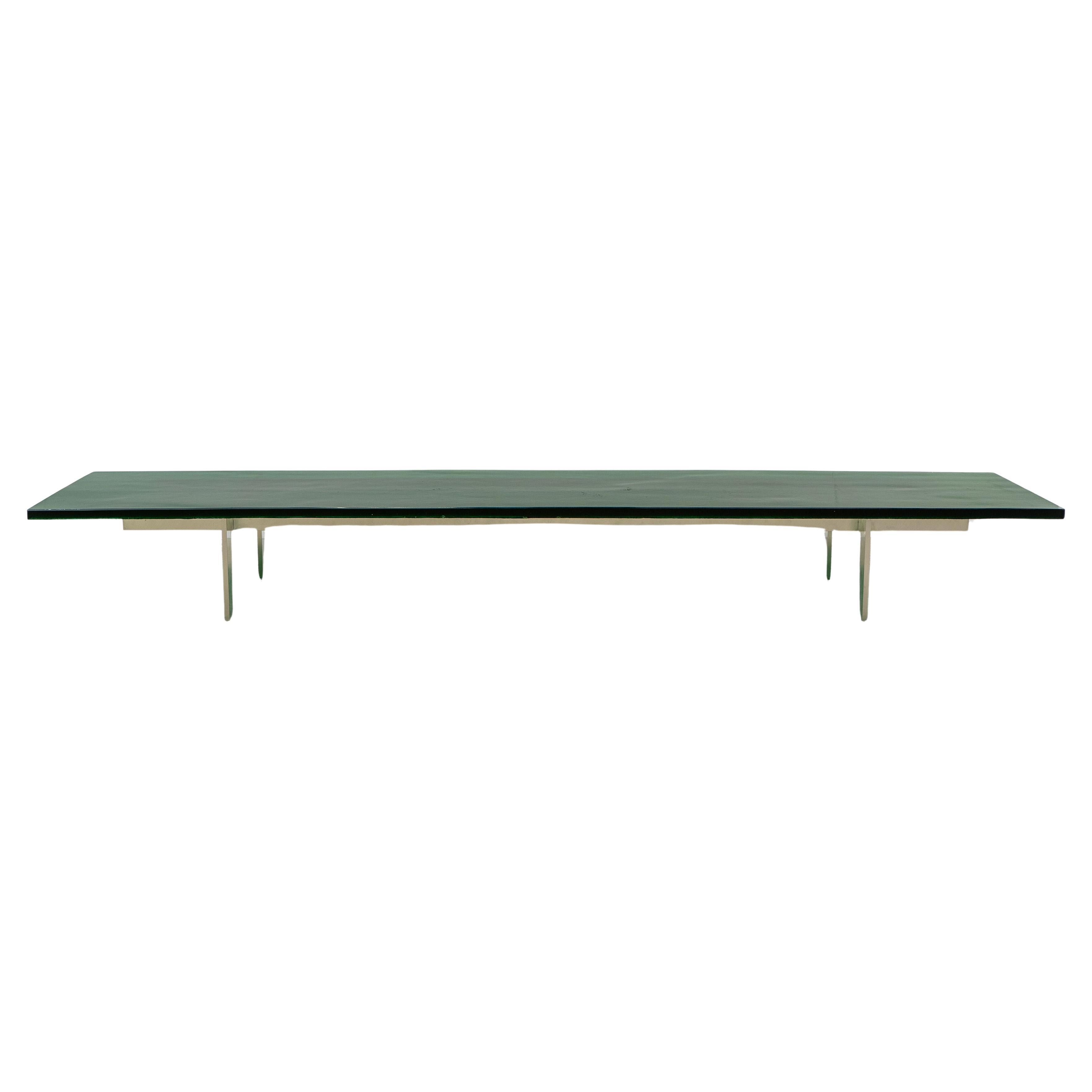 Table basse en verre vert avec base en acier en vente