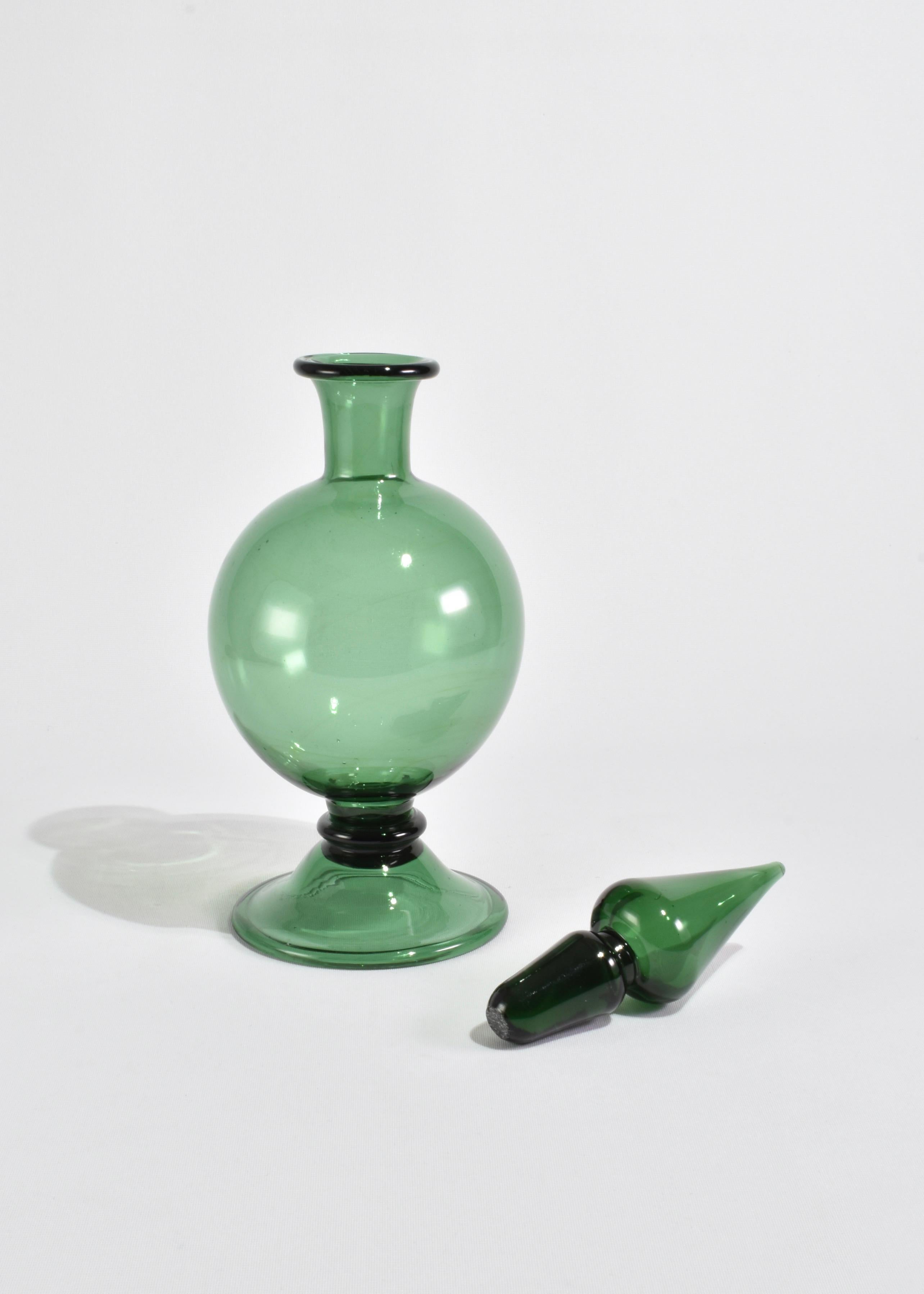 Hand-Crafted Green Glass Decanter For Sale