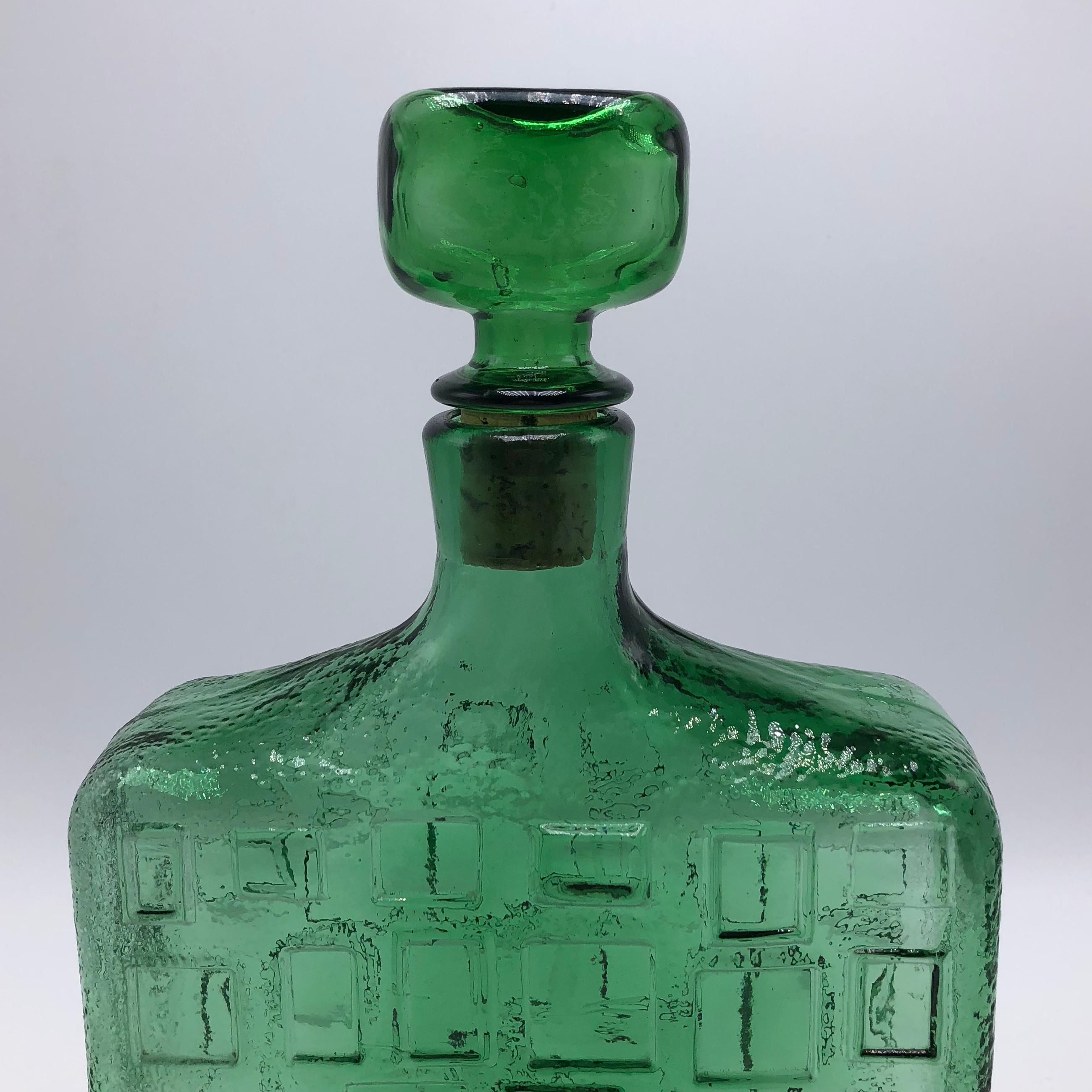 Green Glass Decanter with Stopper, circa 1970 In Excellent Condition In Dallas, TX