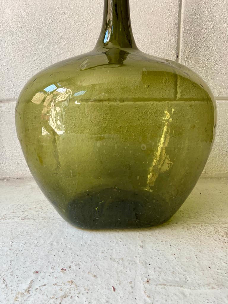 Hand-Crafted Green Glass Demijohn from Mexico, Circa 1920's